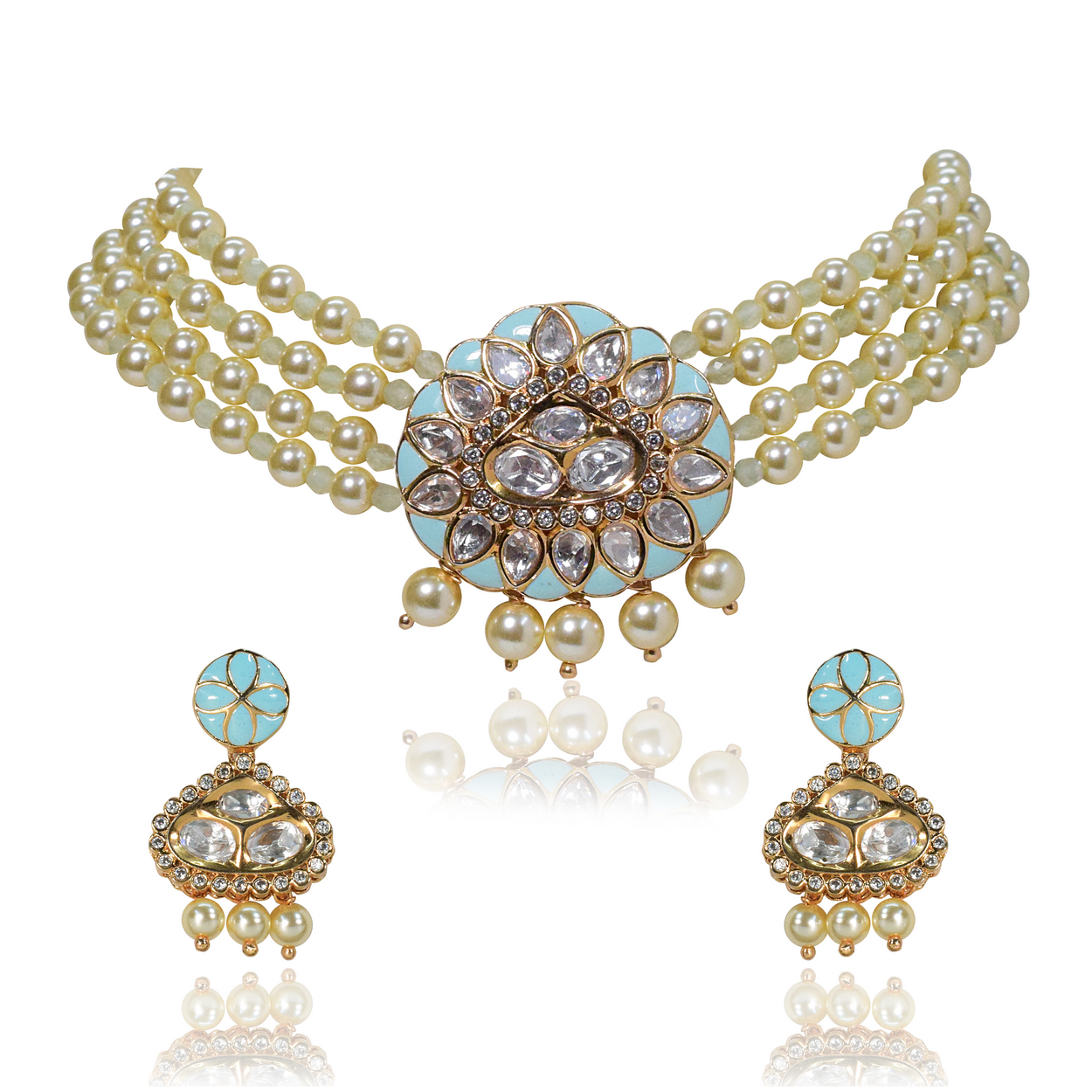 Blue meena pearl necklace set