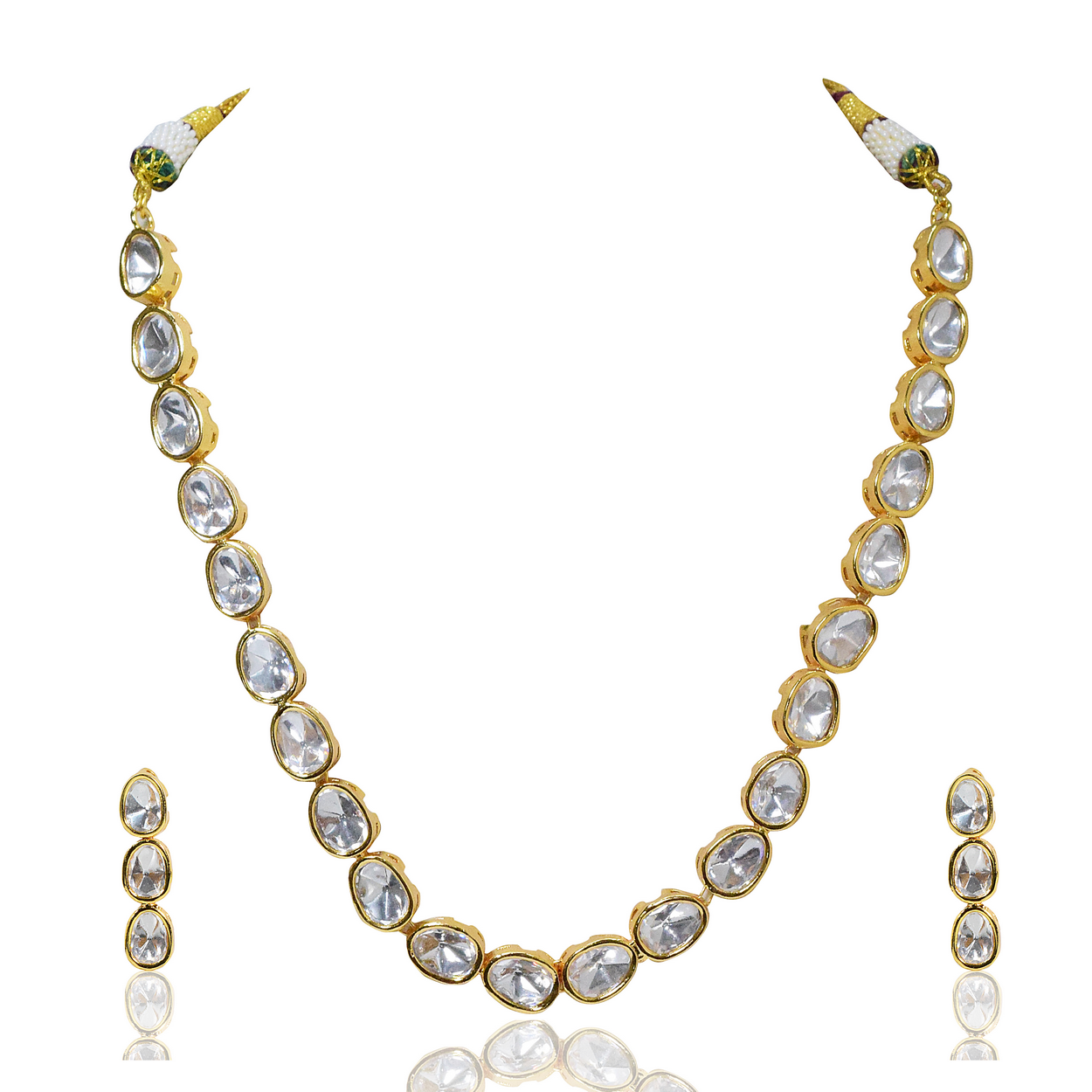 Single line polki necklace set