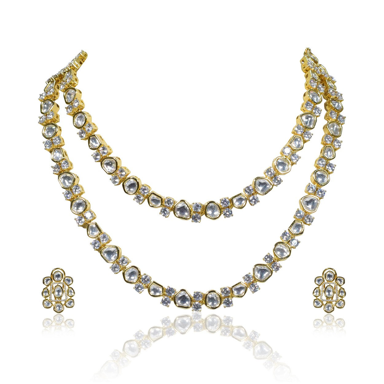 DOUBLE LAYERED FAUX POLKI NECKLACE SET