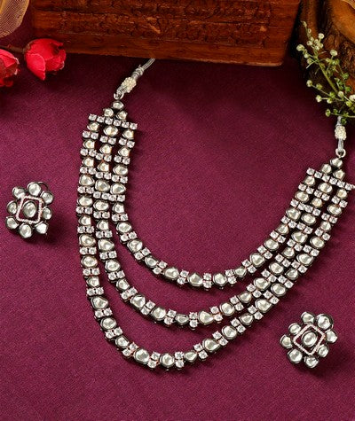 ANTIQUE THREE LAYERED FAUX POLKI NECKLACE SET