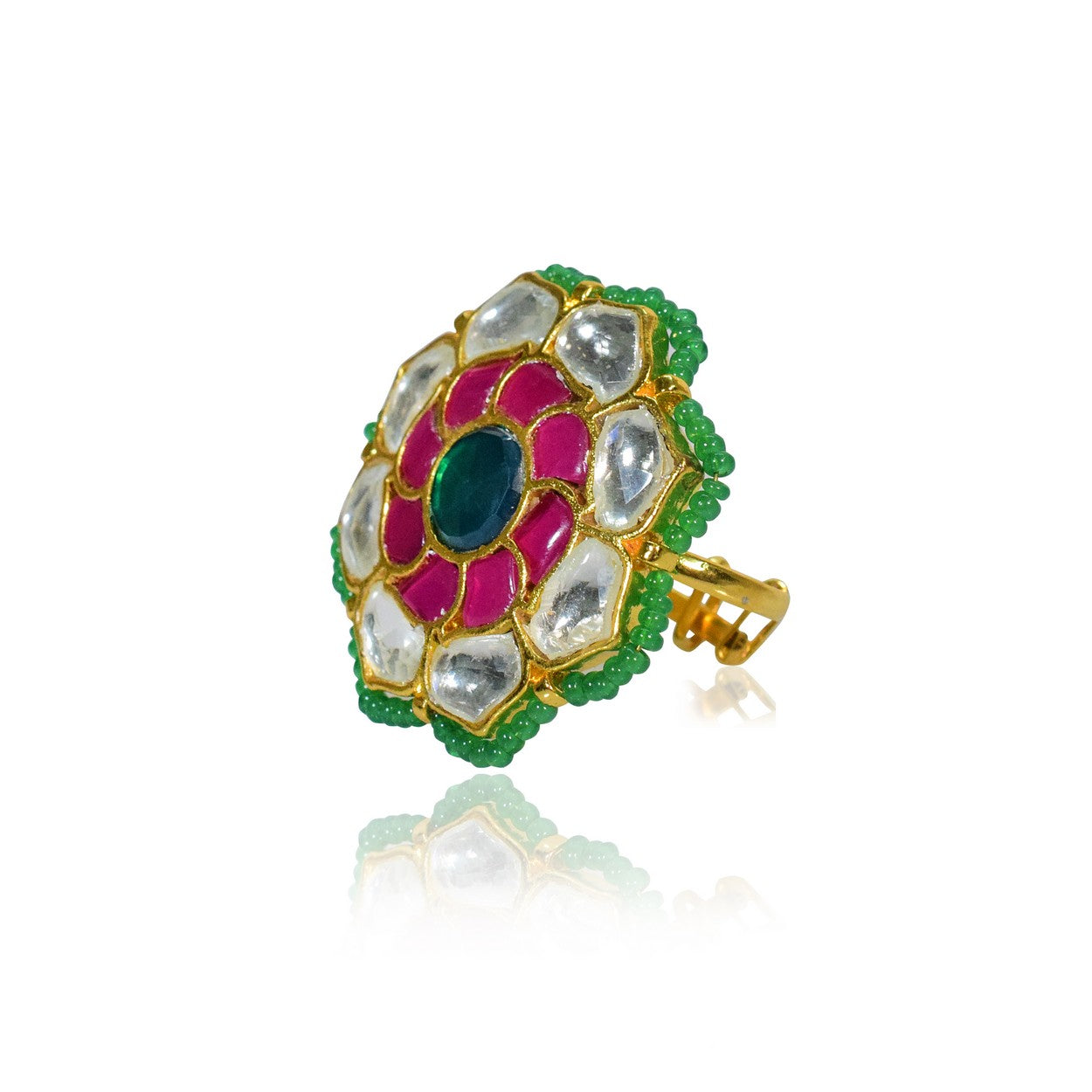 RED AND GREEN PACHI KUNDAN RING