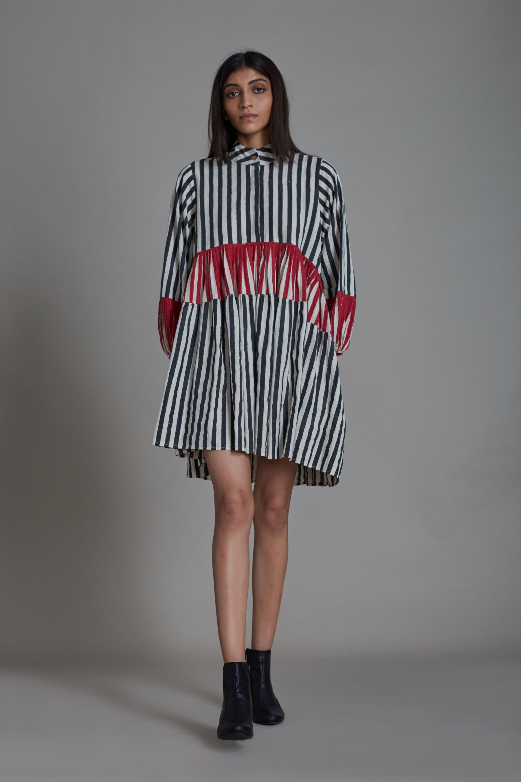 Uno Stripe Dress-Black with Red