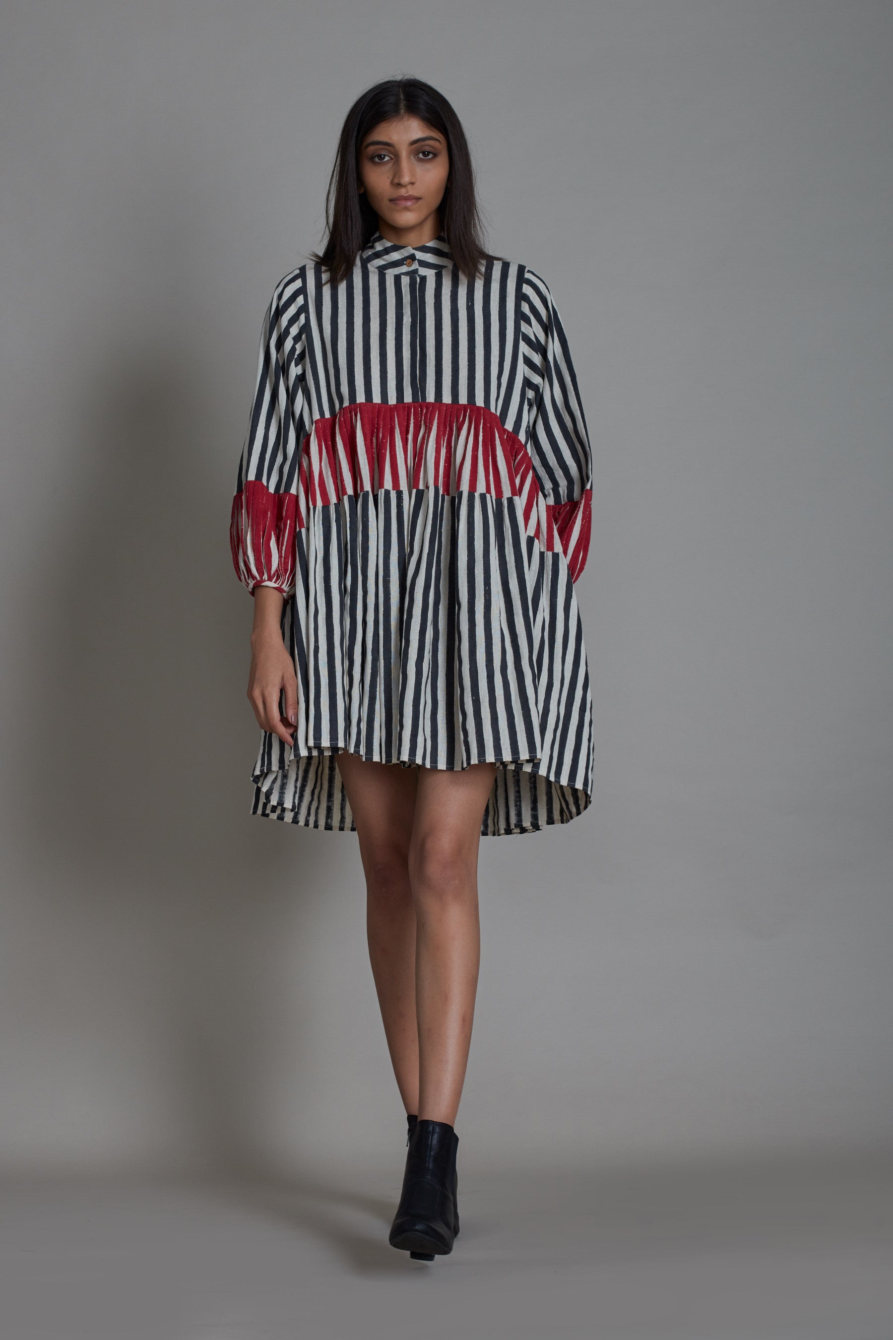 Uno Stripe Dress-Black with Red