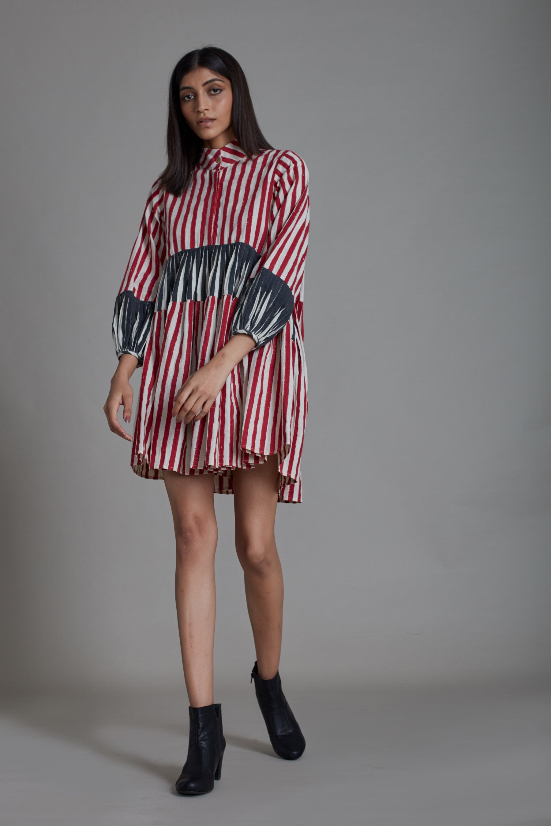 Uno Stripe Dress-Red with Black