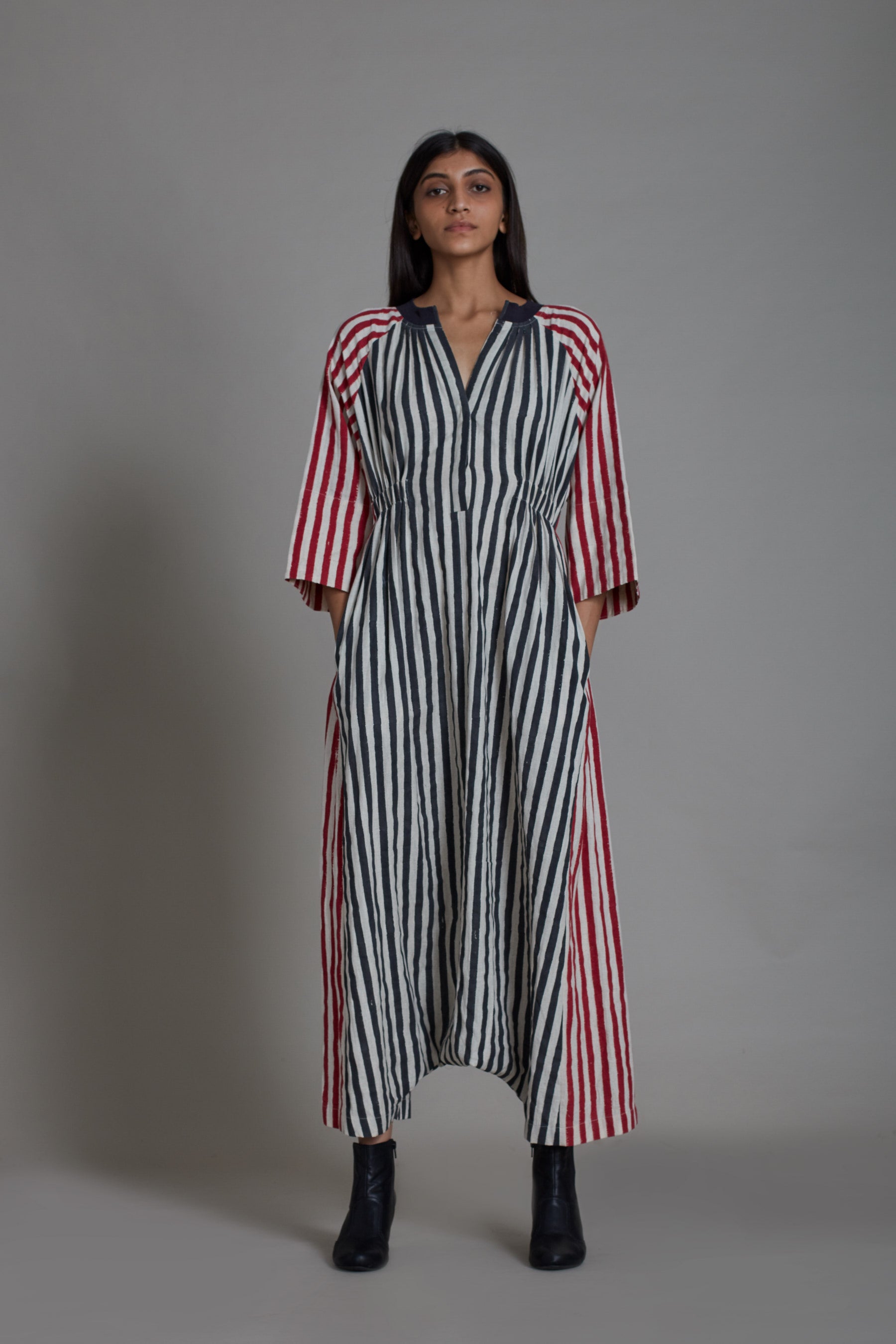 Uno Stripe Jumpsuit-Black with Red