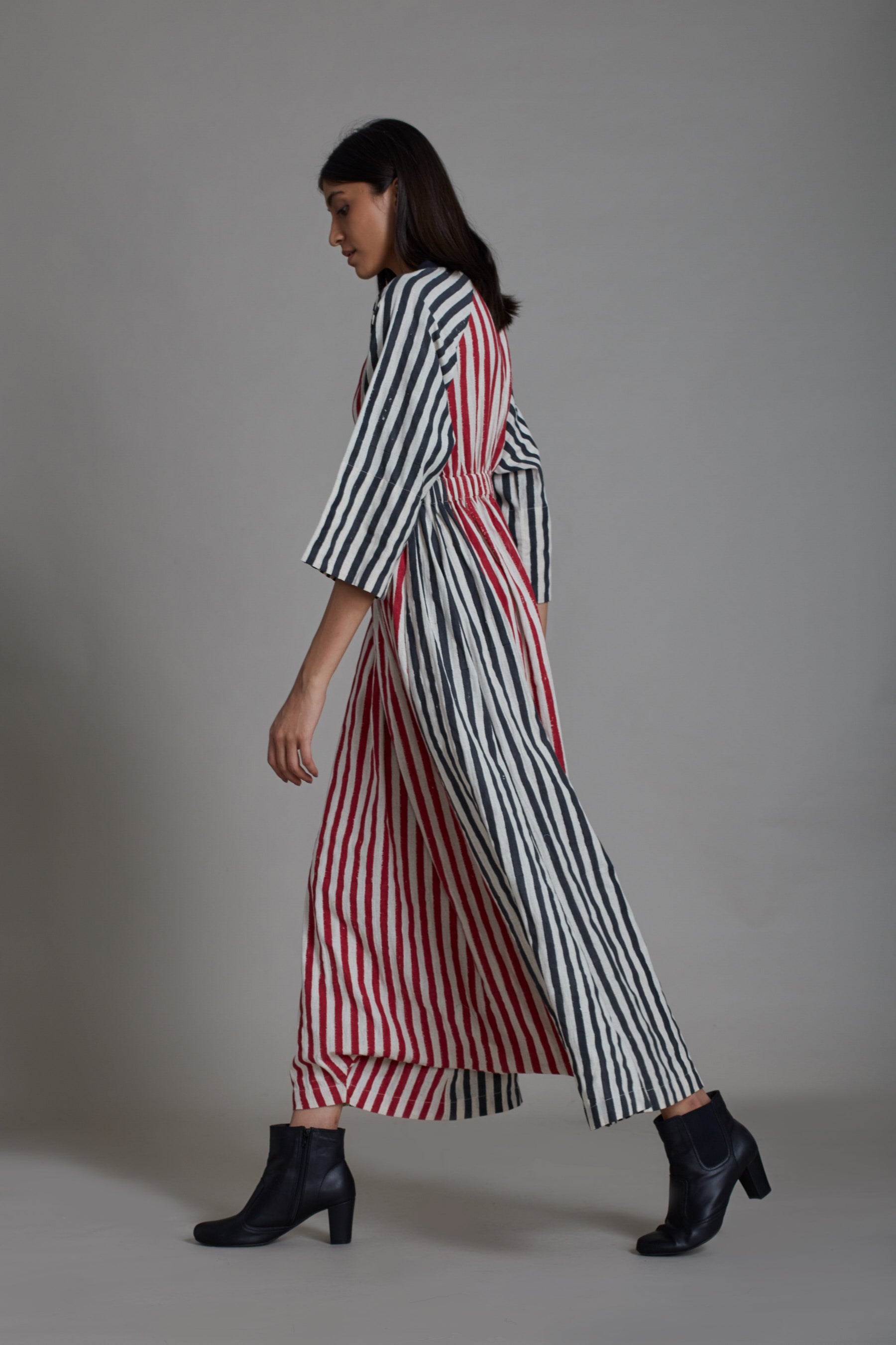 Uno Stripe Jumpsuit-Red with Black