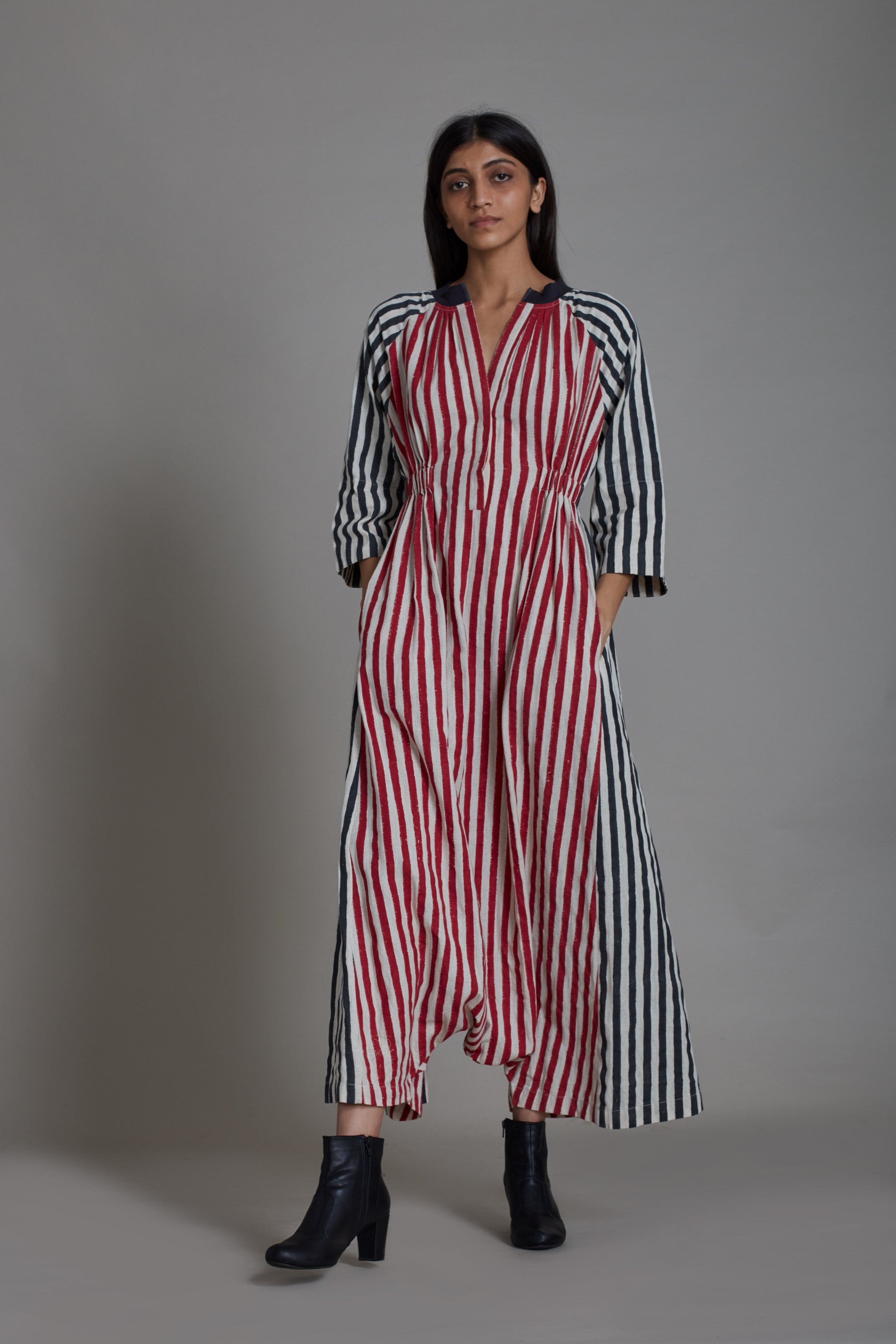 Uno Stripe Jumpsuit-Red with Black