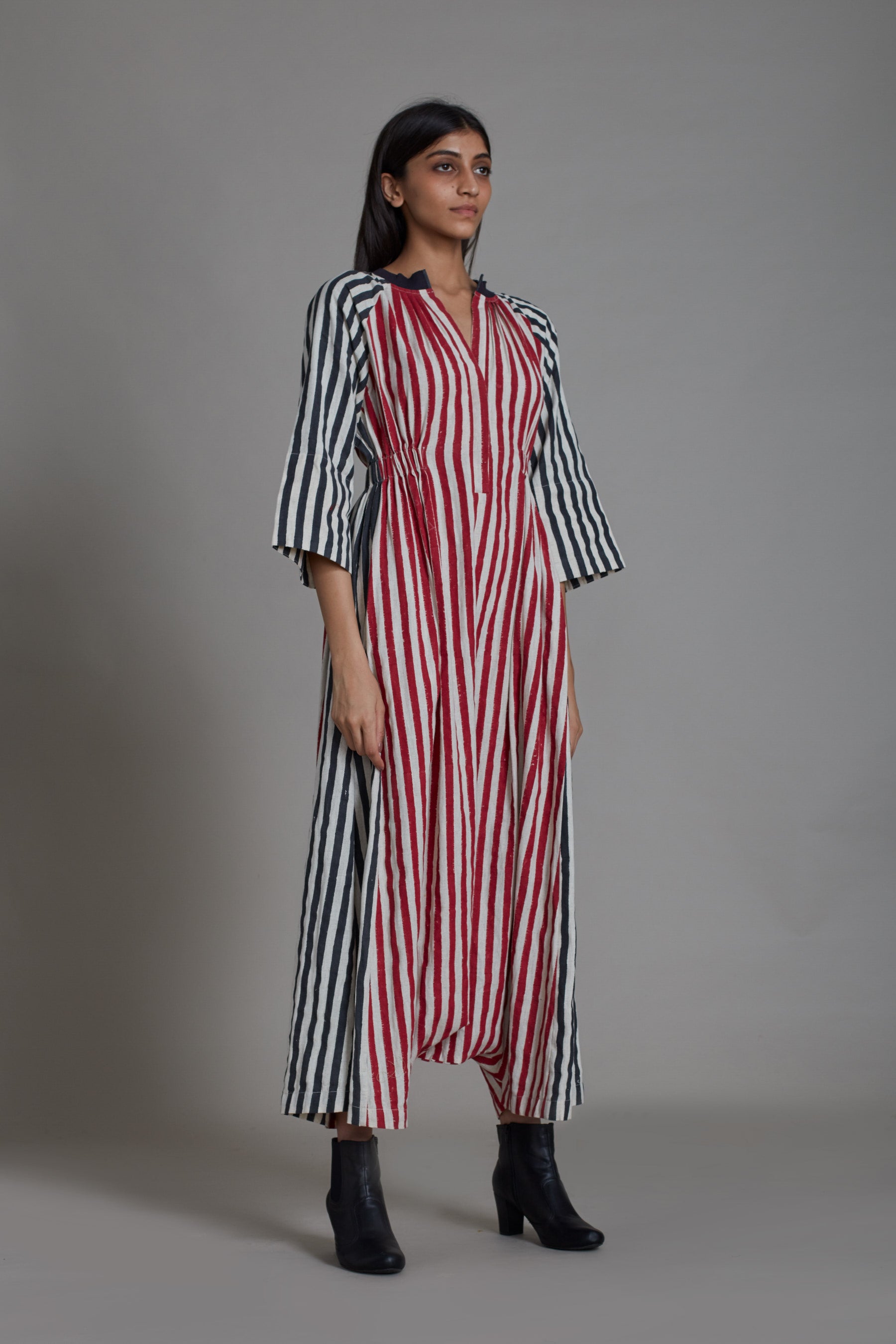 Uno Stripe Jumpsuit-Red with Black