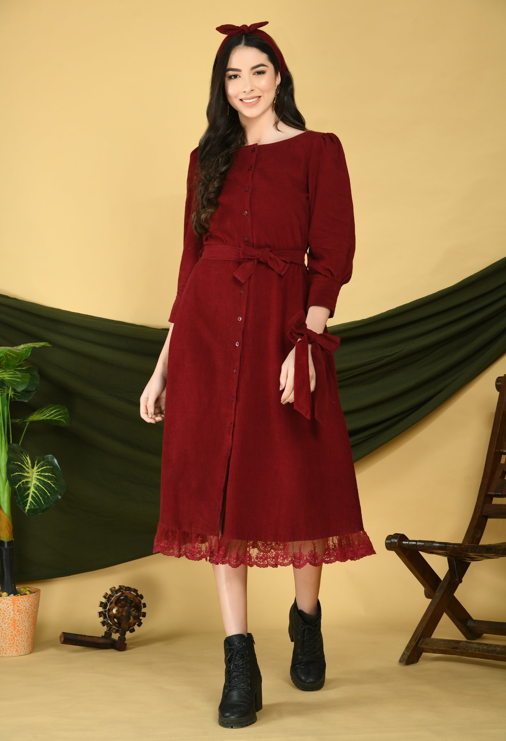 Maroon Corduroy Dress