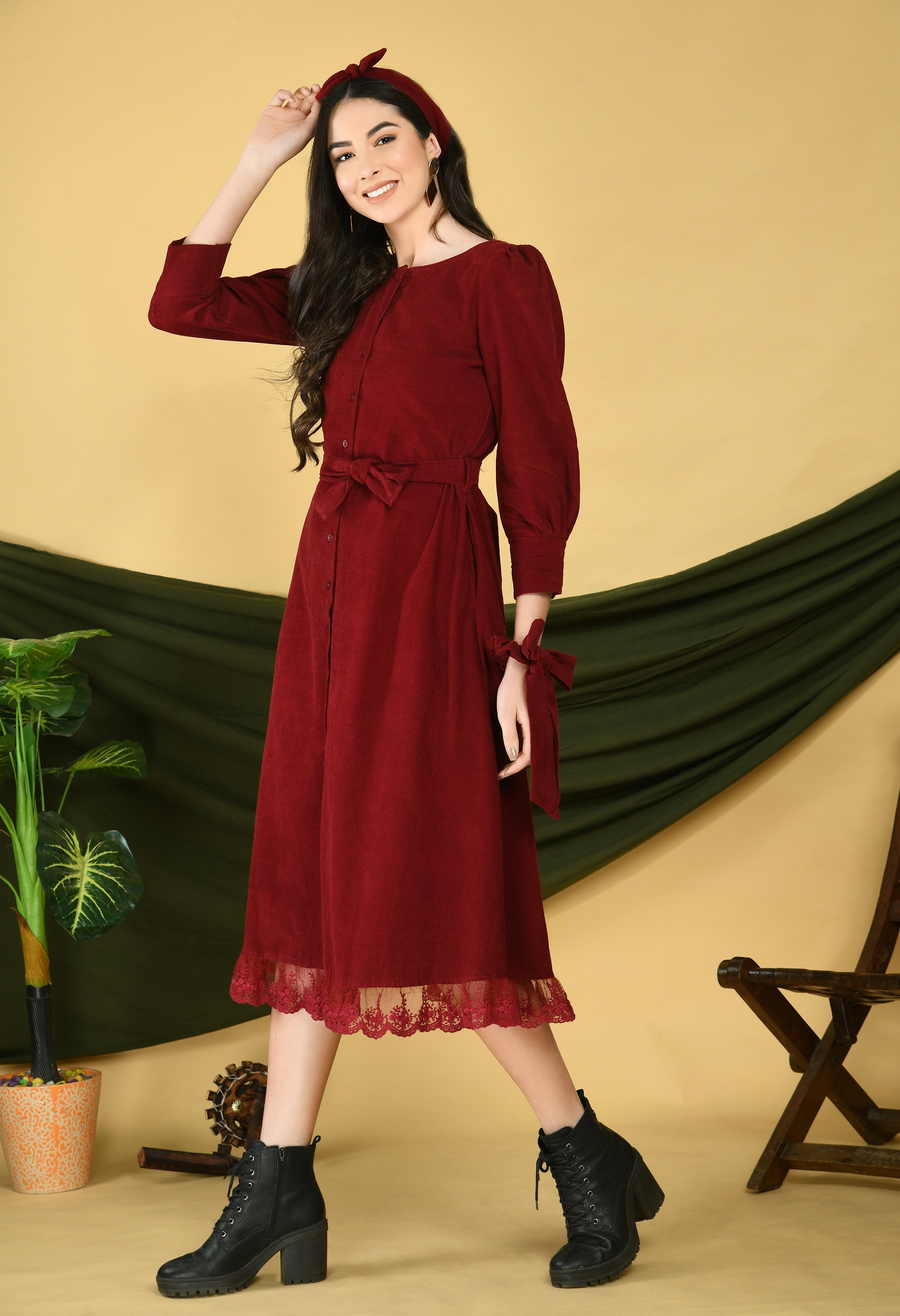 Maroon Corduroy Dress