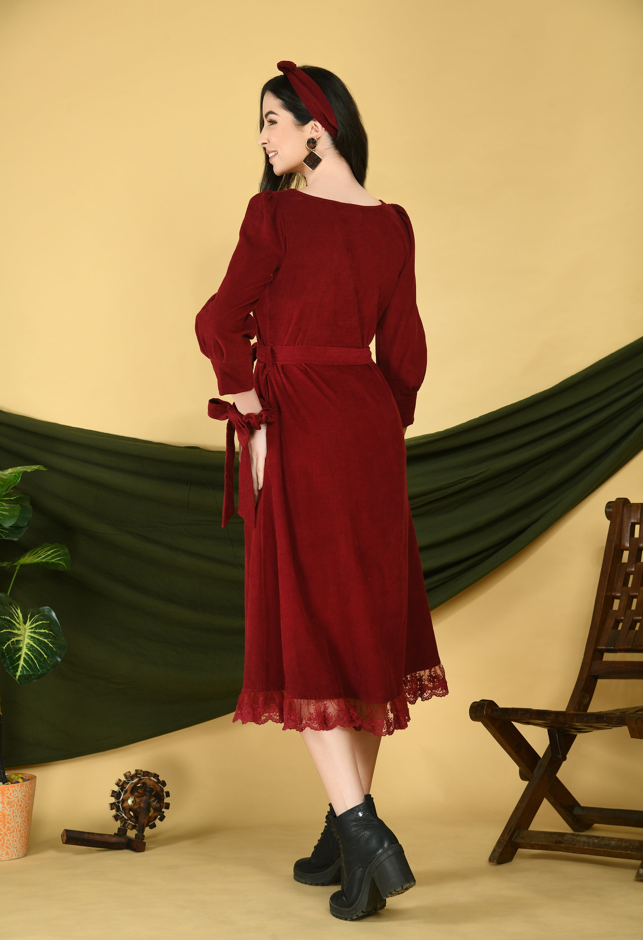 Maroon Corduroy Dress