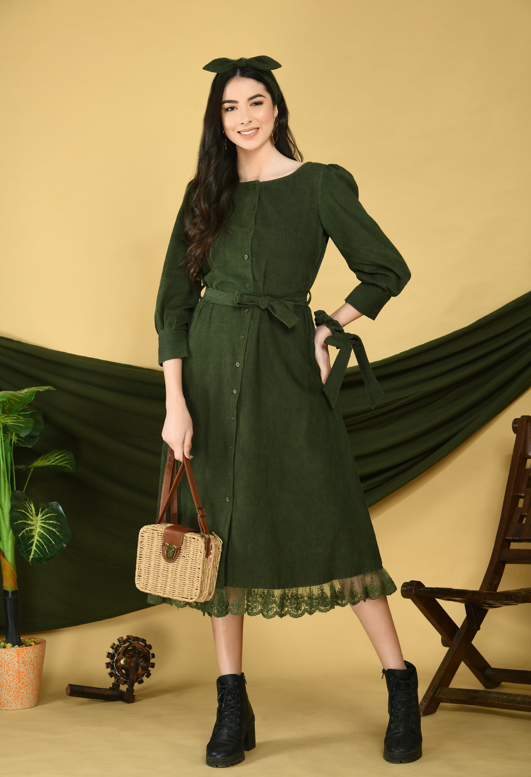 Olive Corduroy Dress