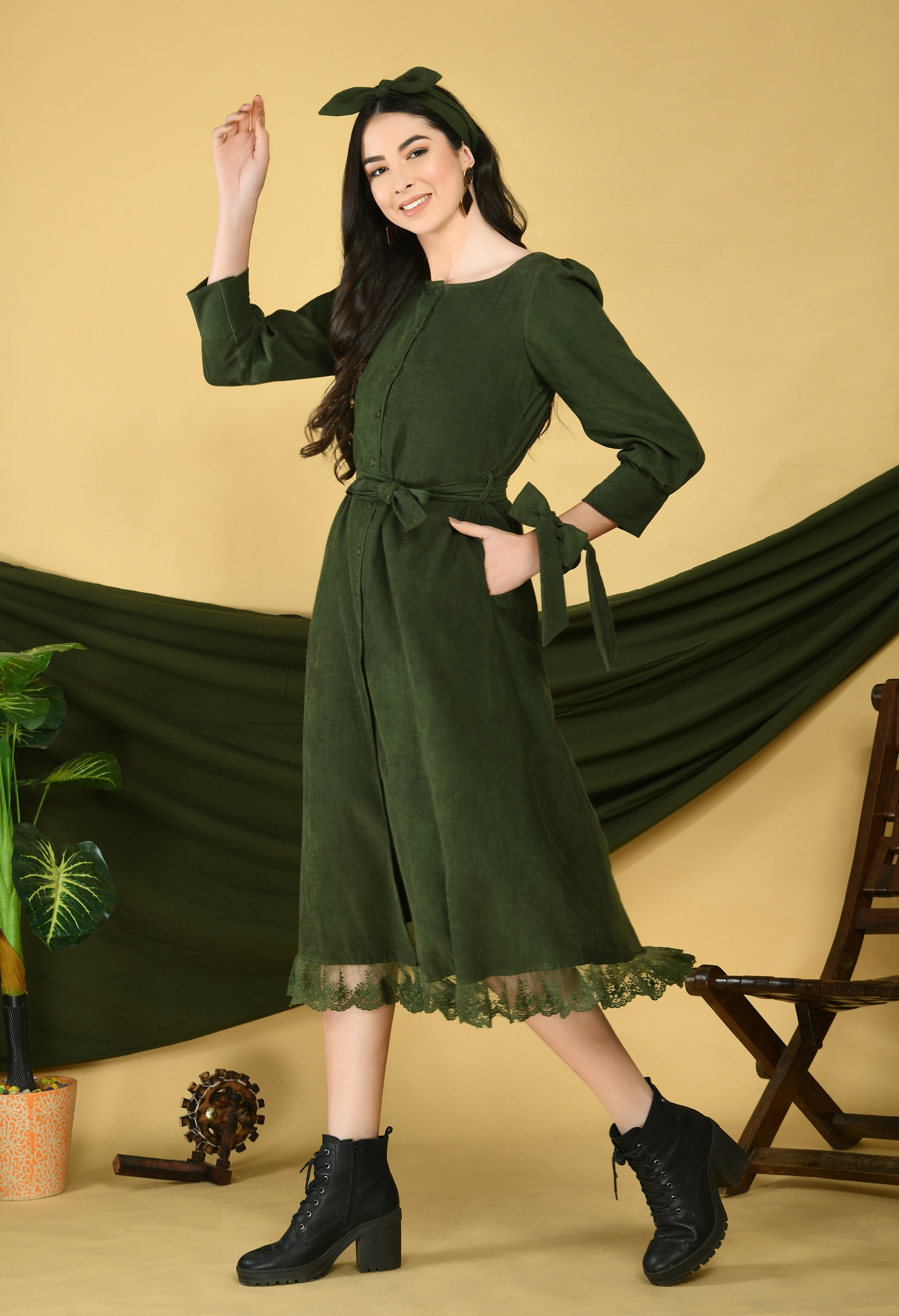 Olive Corduroy Dress