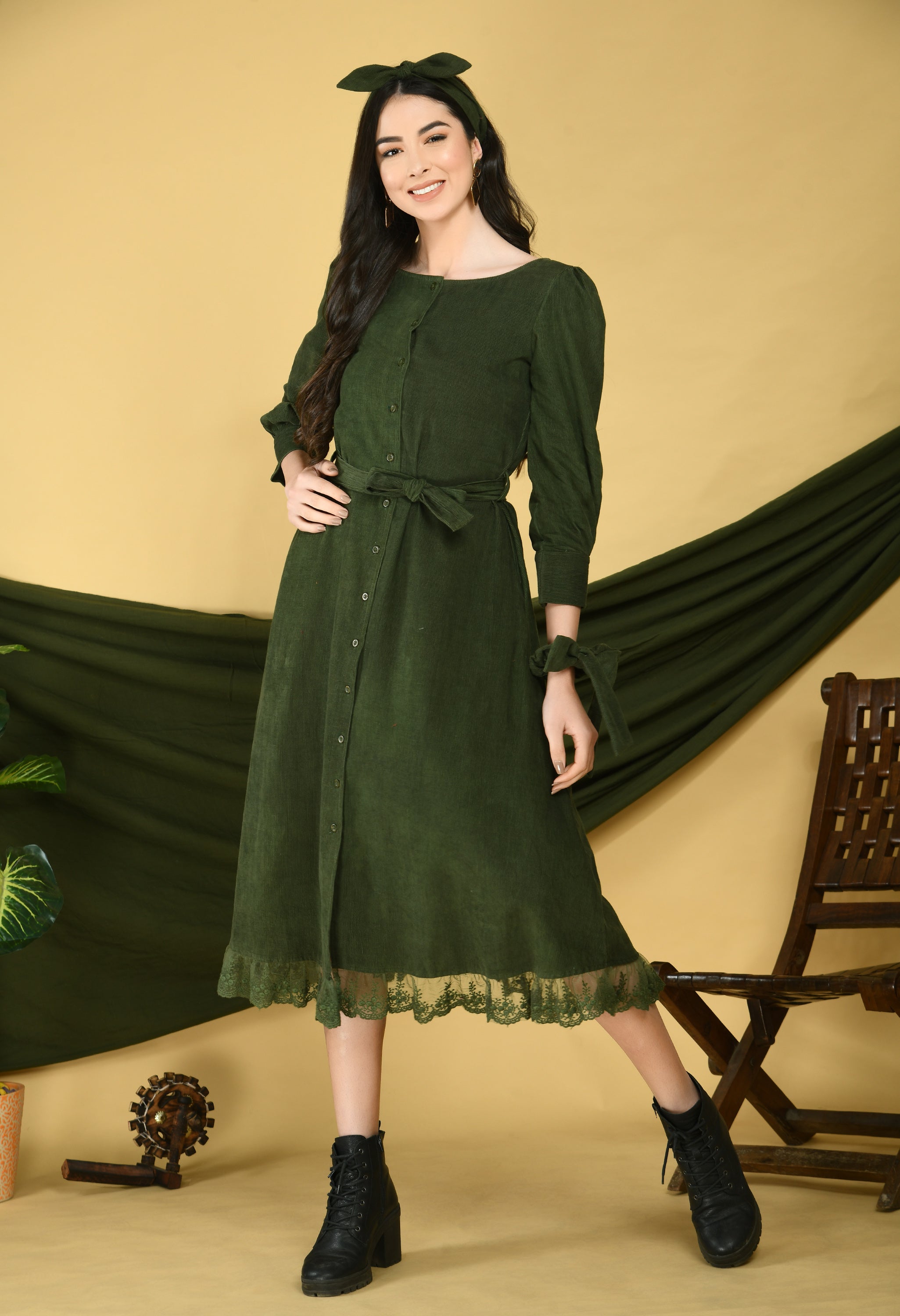 Olive Corduroy Dress