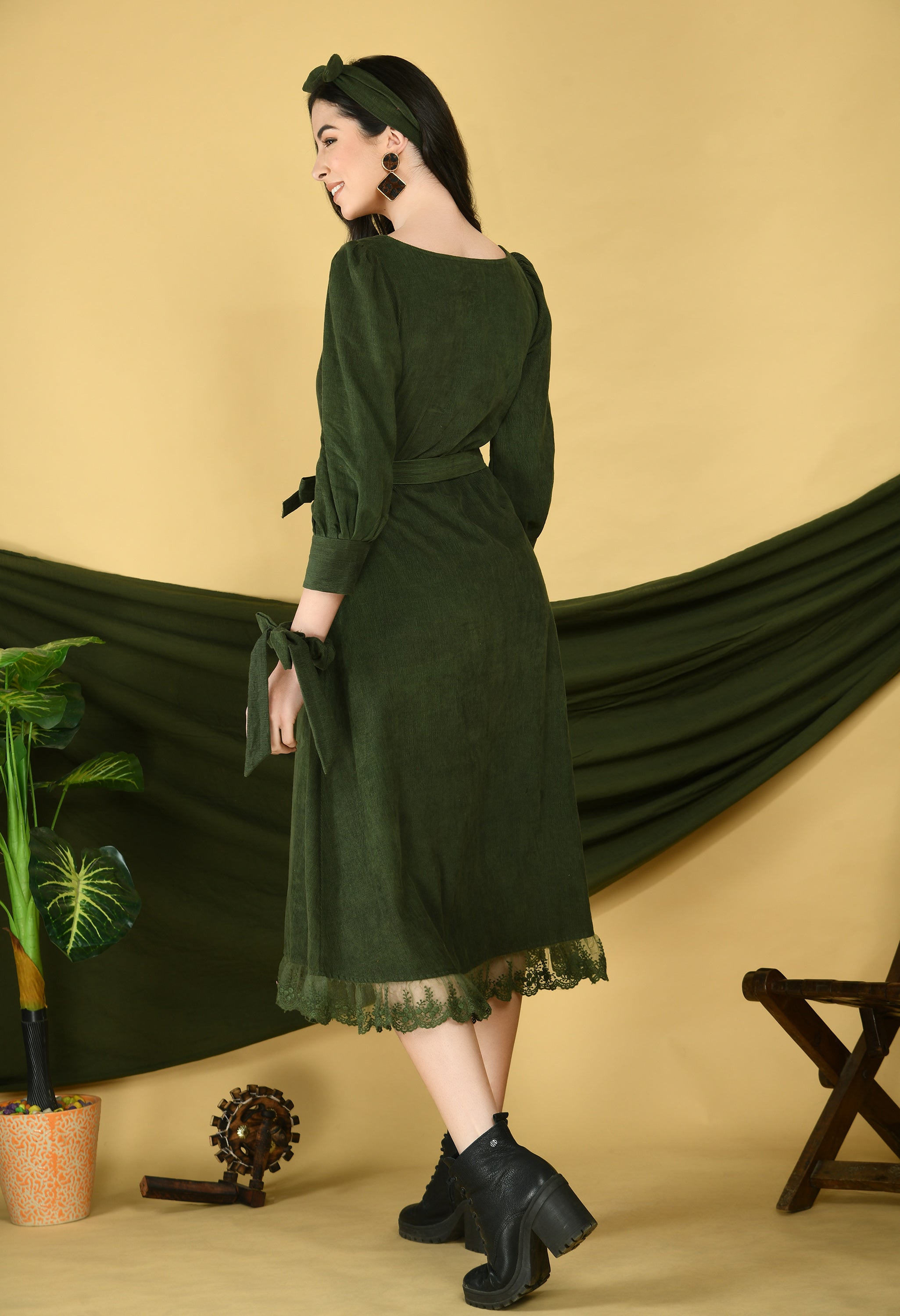 Olive Corduroy Dress