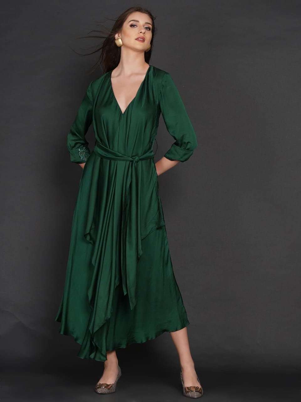 EMERALD GREEN LAYERED DRESS