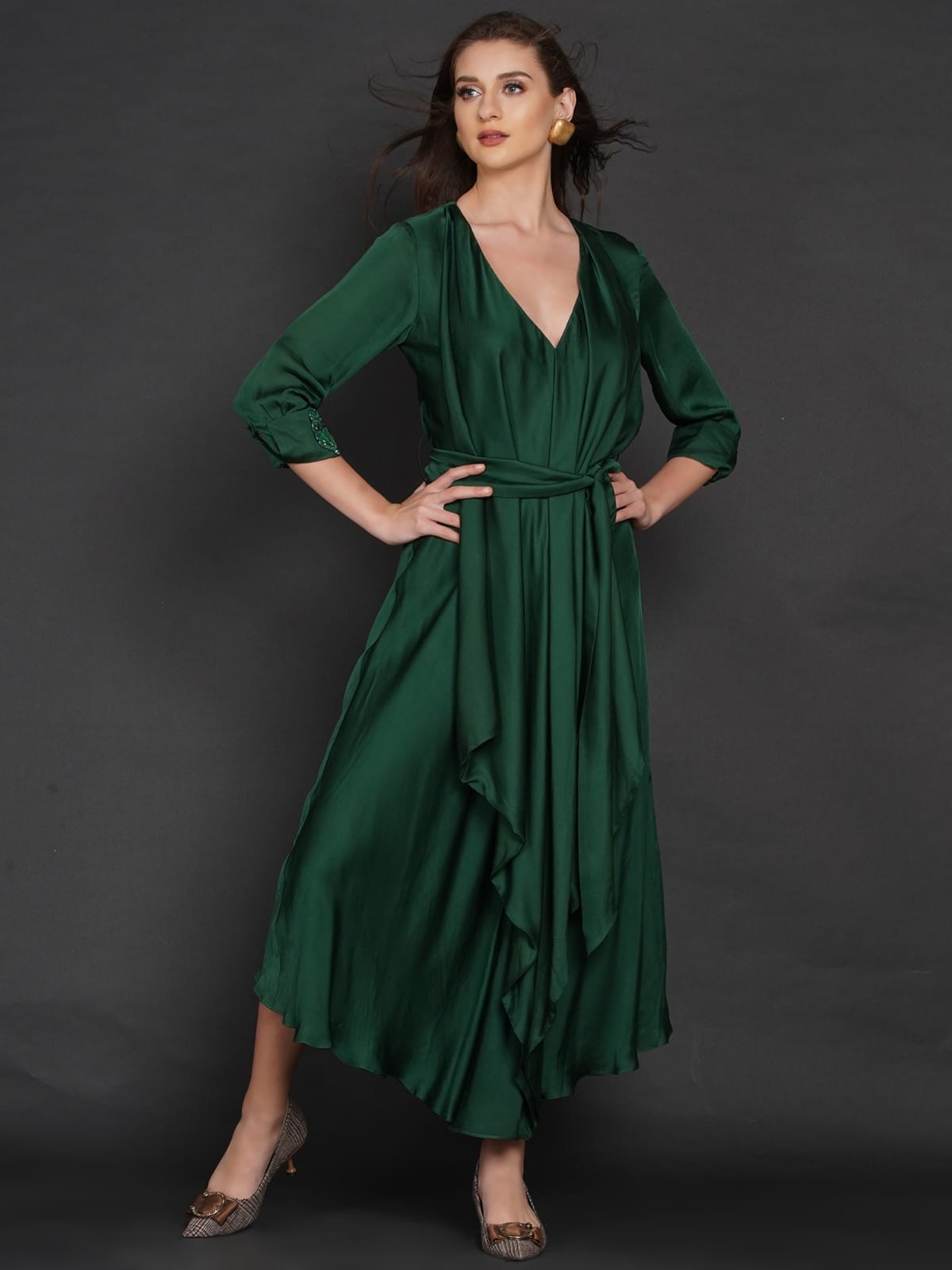 EMERALD GREEN LAYERED DRESS