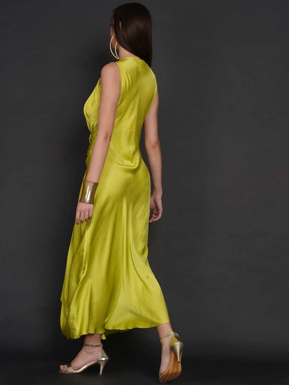 LIME GREEN FRONT TWIST DRESS