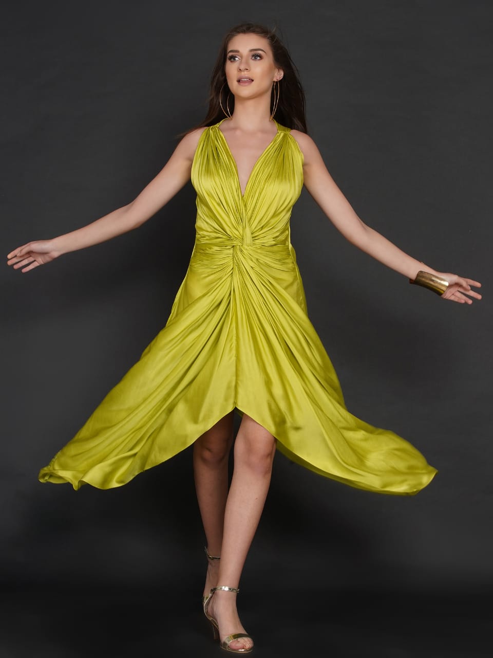 LIME GREEN FRONT TWIST DRESS