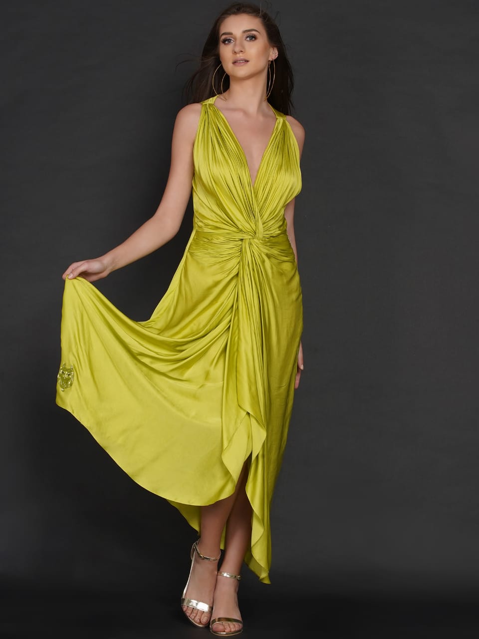 LIME GREEN FRONT TWIST DRESS