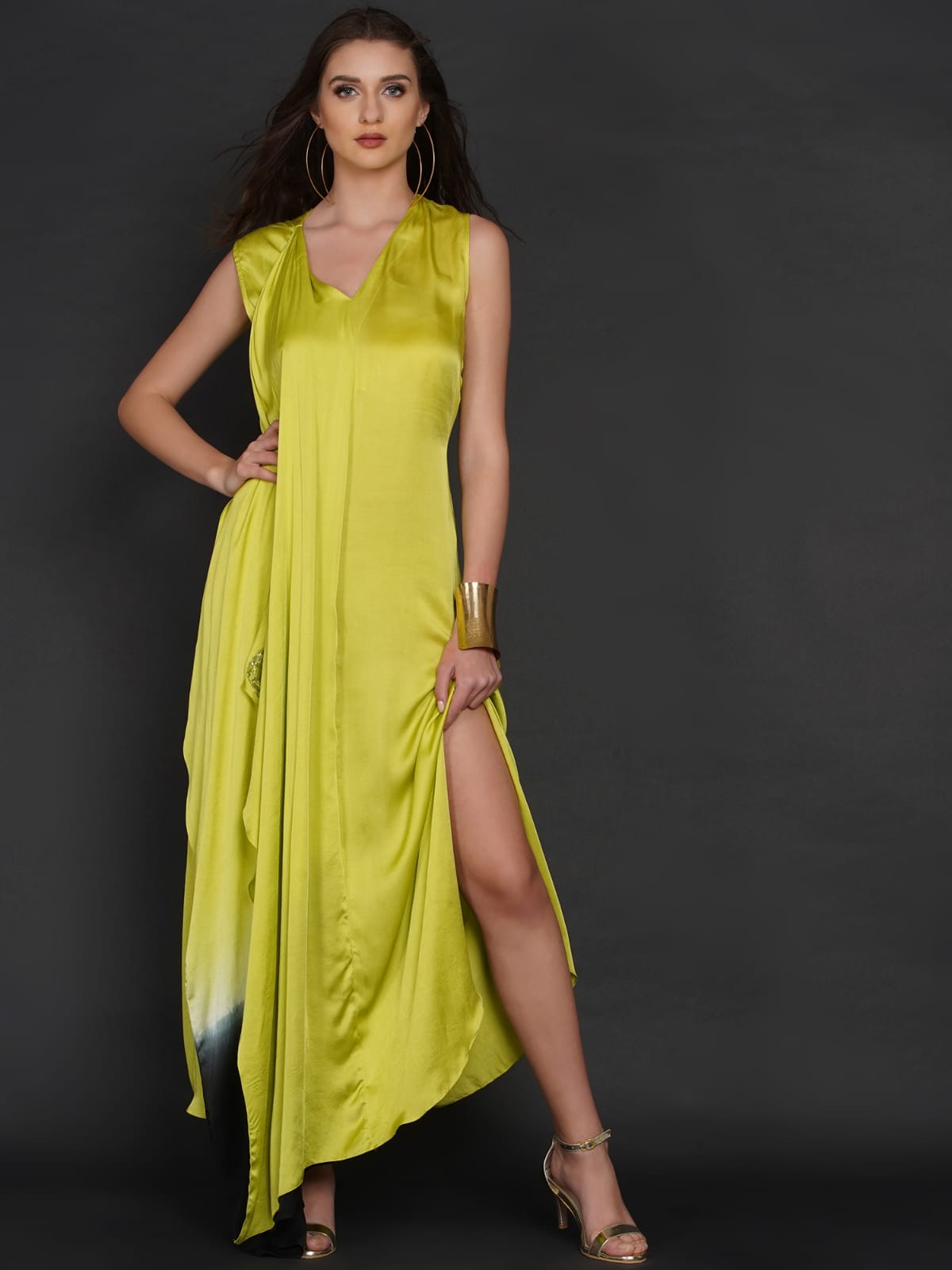 LIME GREEN FLAP OMBRE DRESS