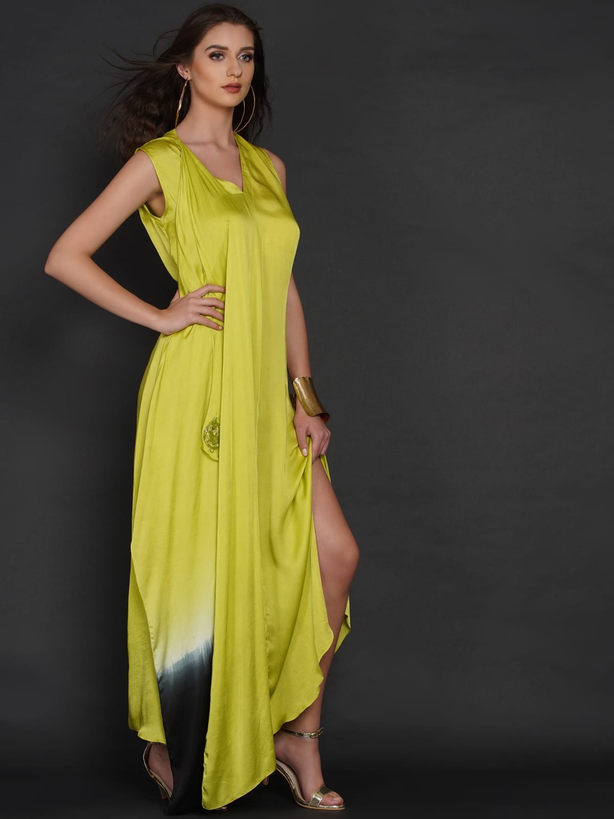 LIME GREEN FLAP OMBRE DRESS