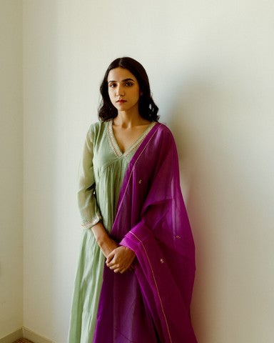 green kurta set with dupatta