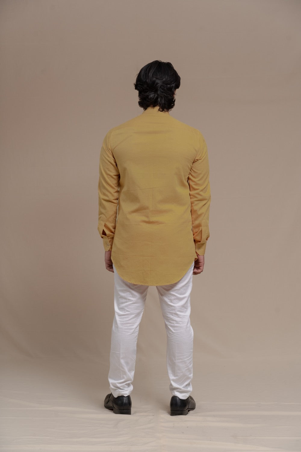 CREAM SMOCKING SHORT KURTA TUXEDO SHIRT