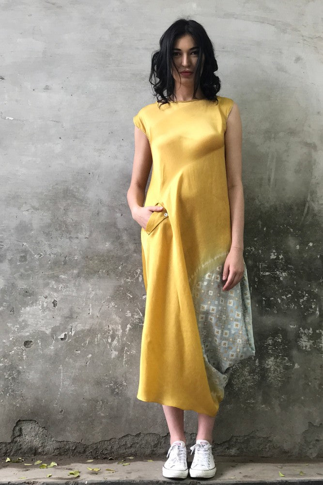 mustard cowl dress