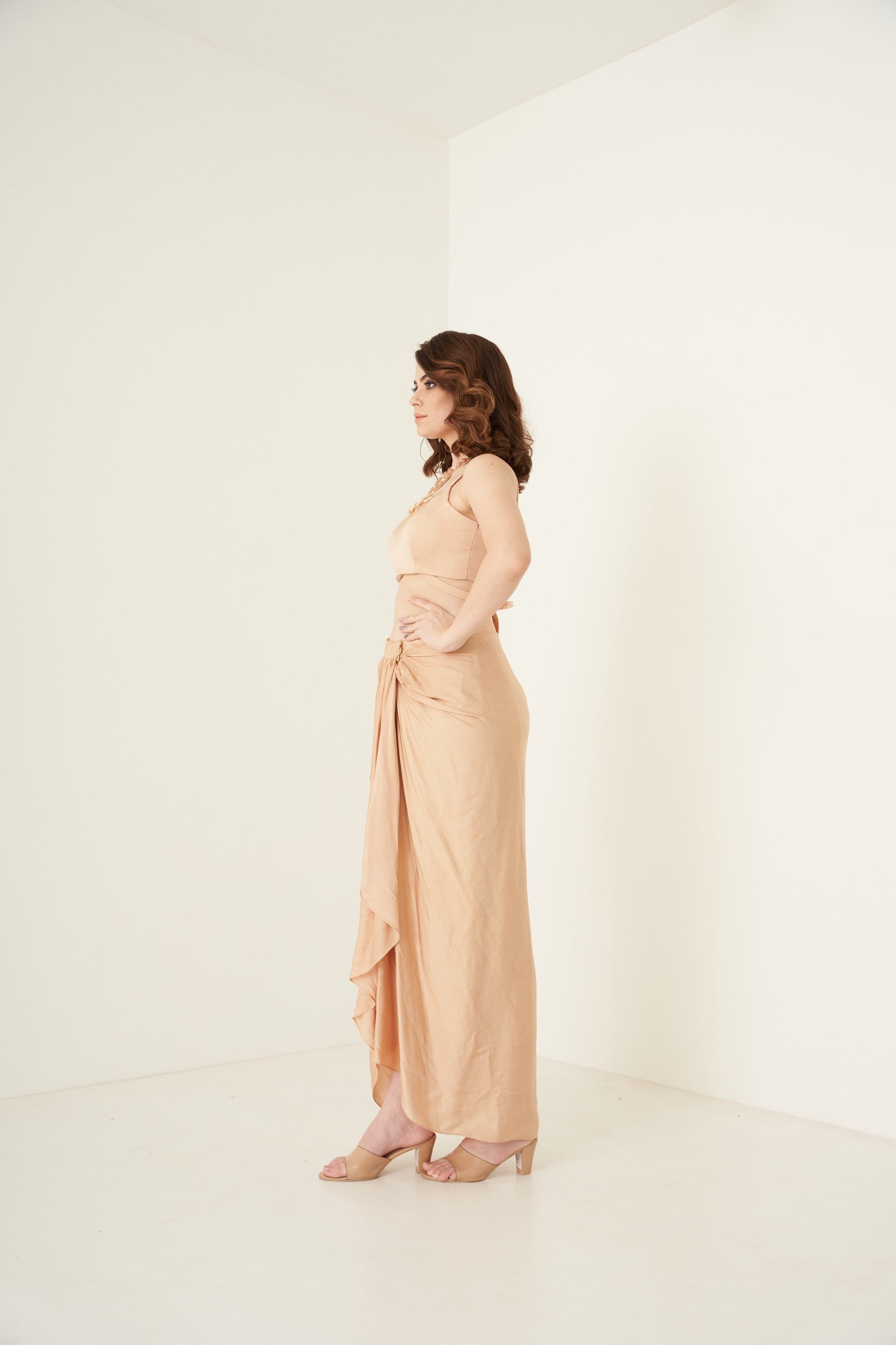 Solid Peach Dhoti Skirt Set