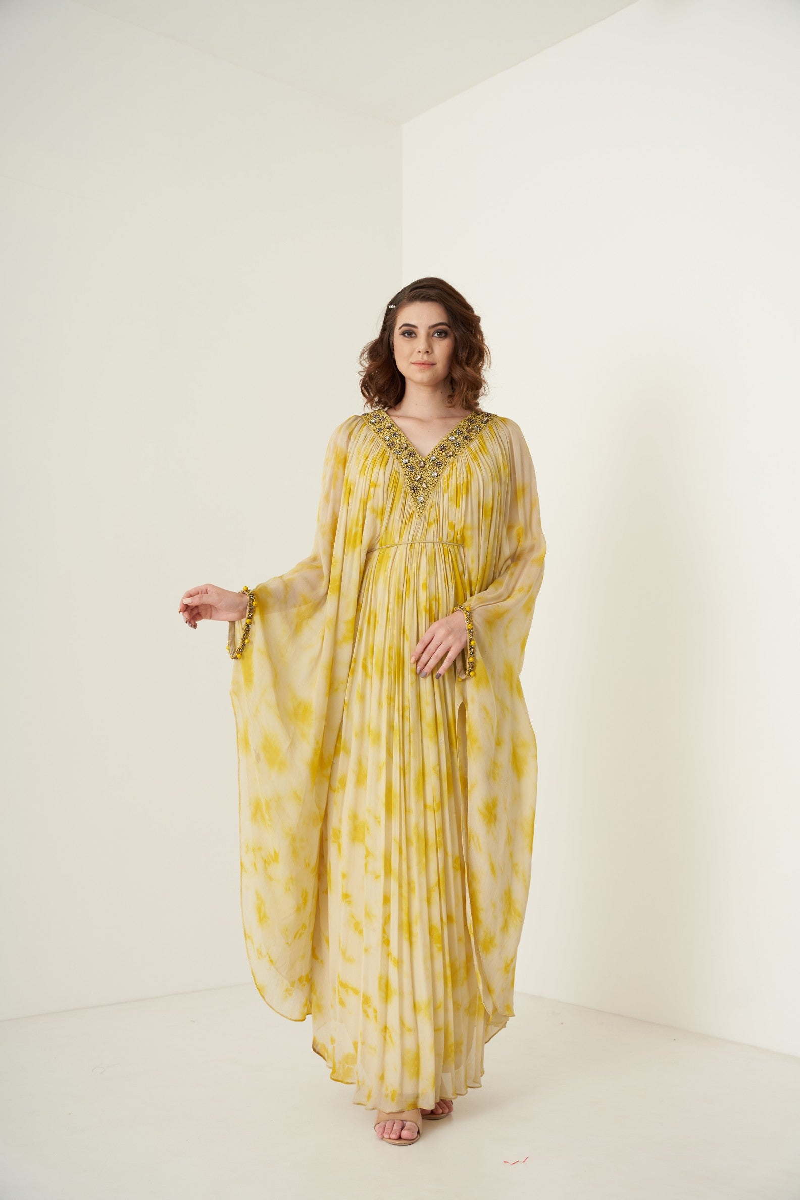 Yellow tie and dye kaftan