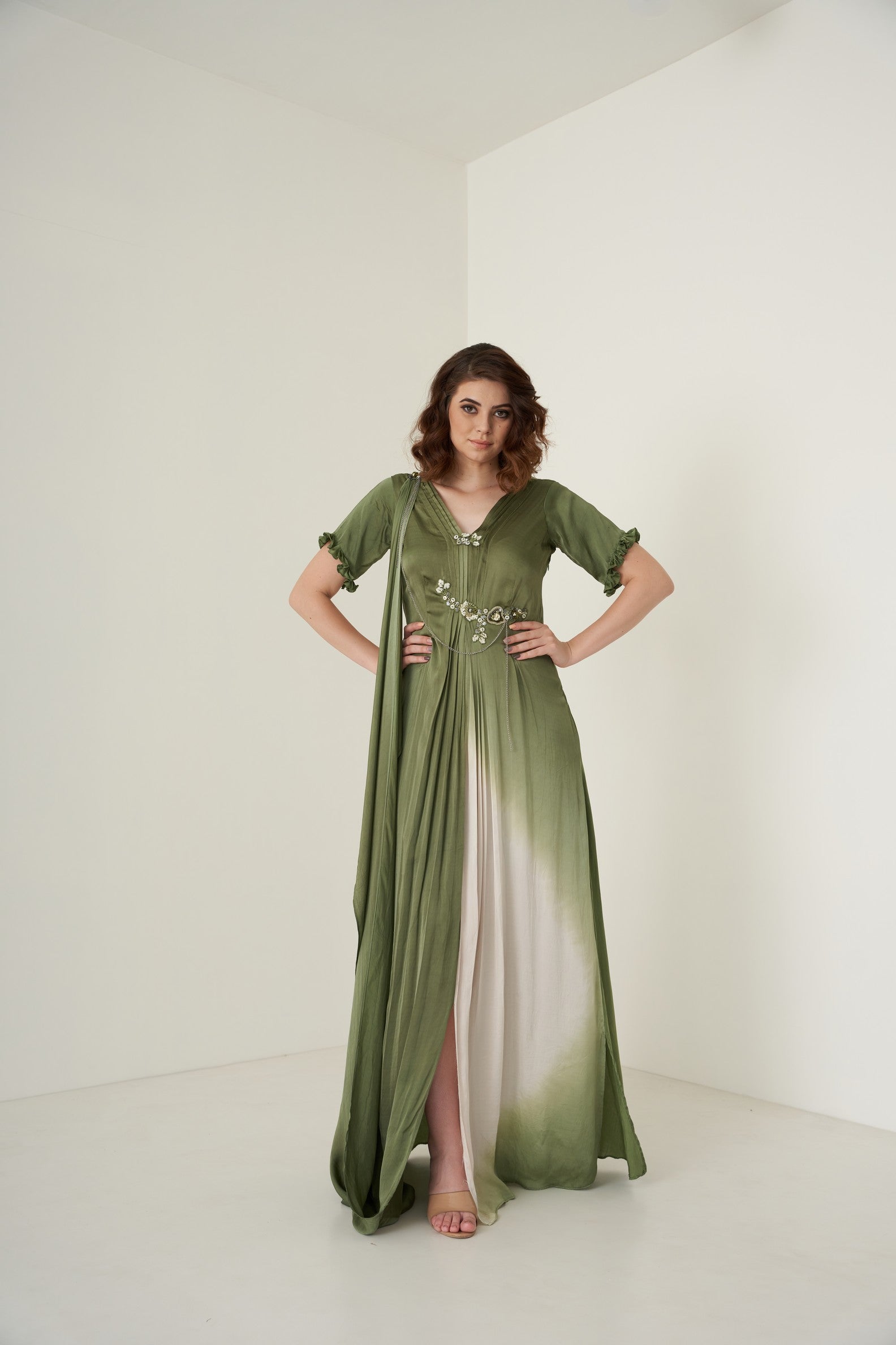 Moss green ombre dress