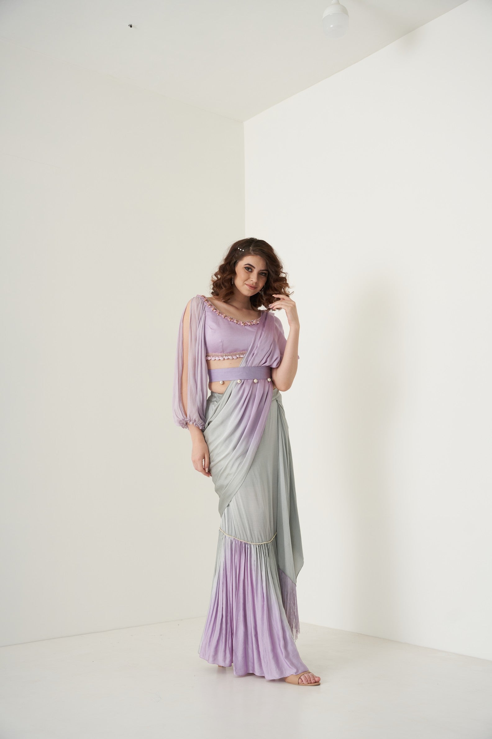 Tie and dye fish cut pre-drape saree