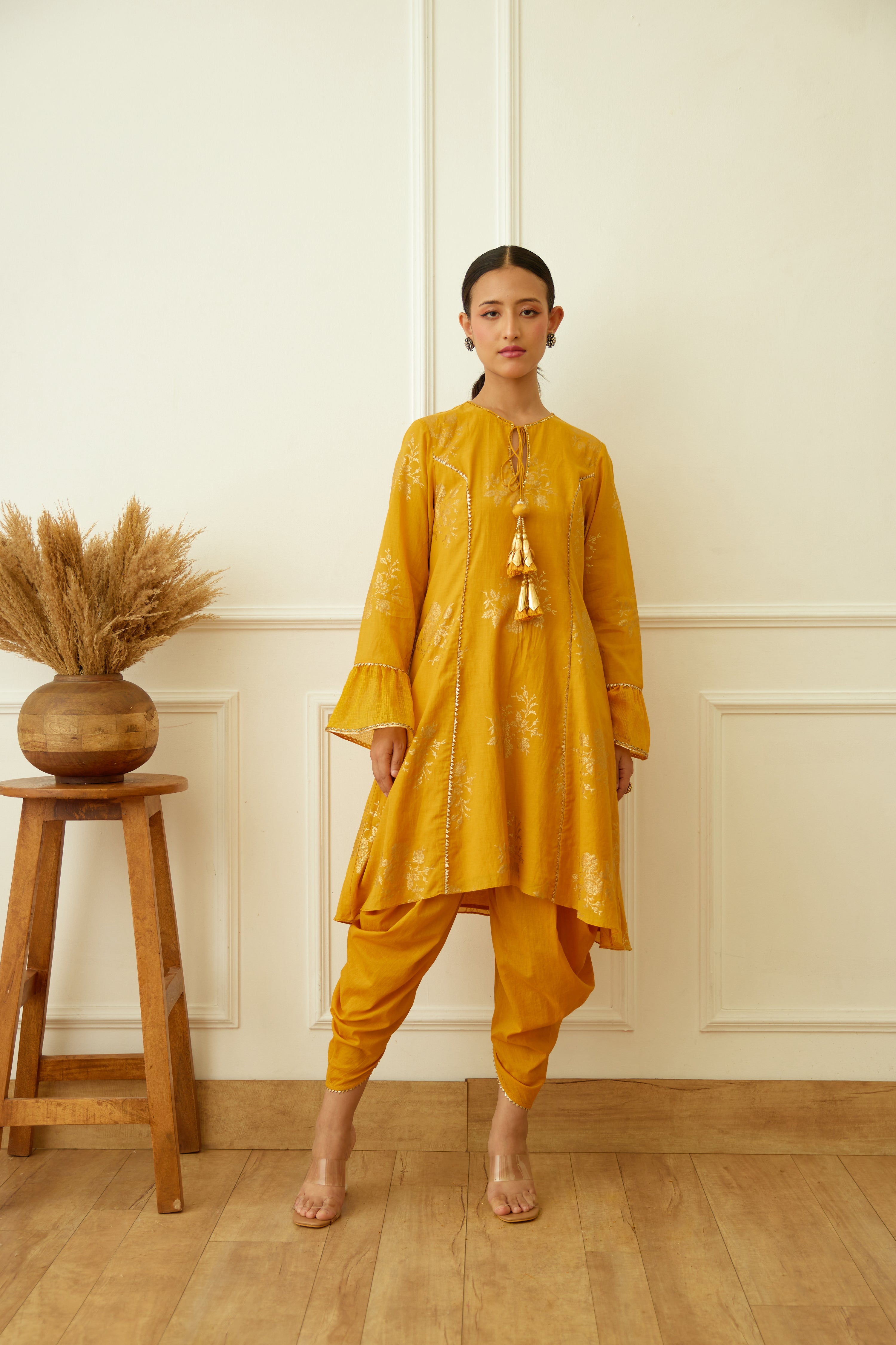 Ochre Foil Dhoti Set