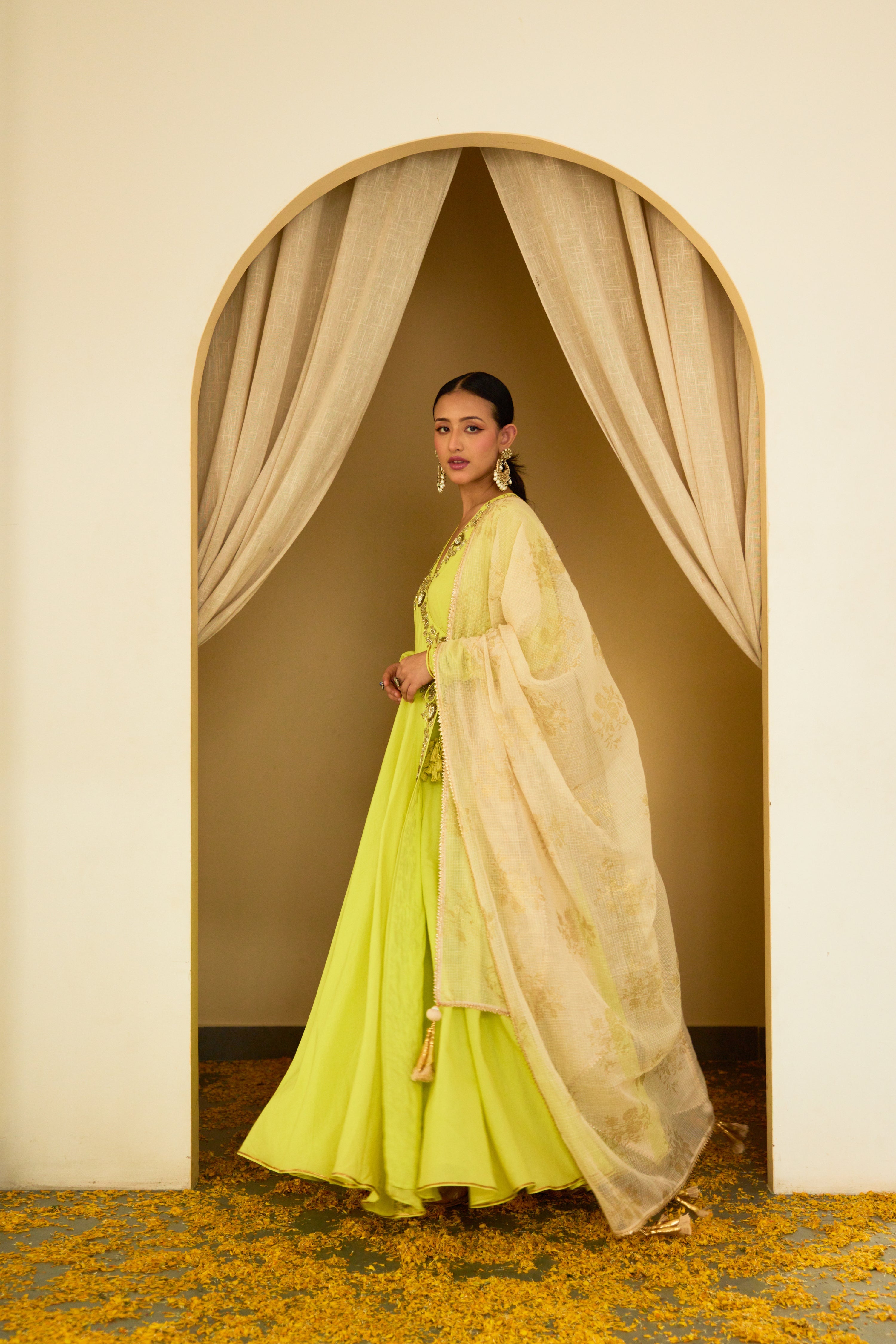 Lime Green Embroidered Angrakha Set