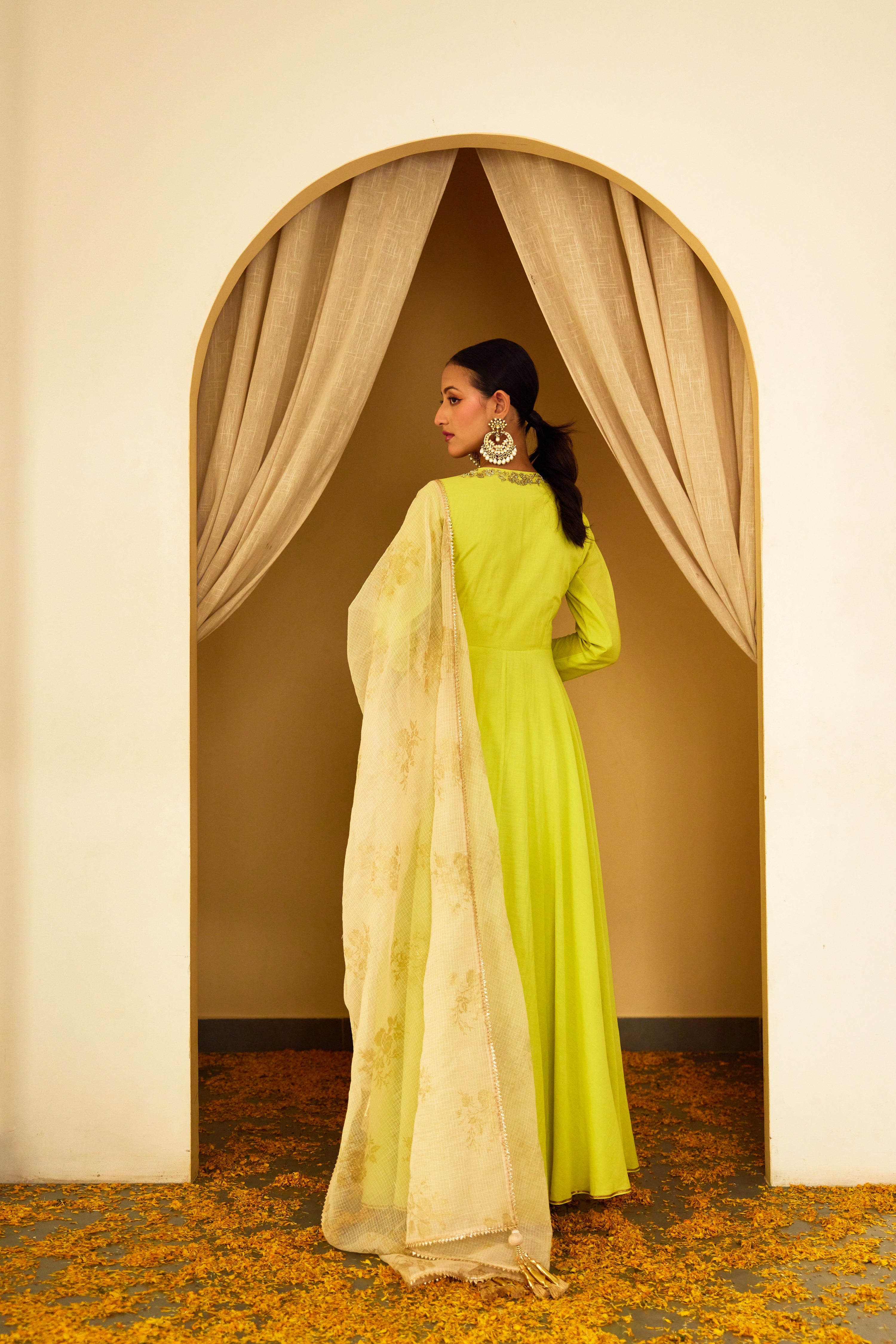 Lime Green Embroidered Angrakha Set