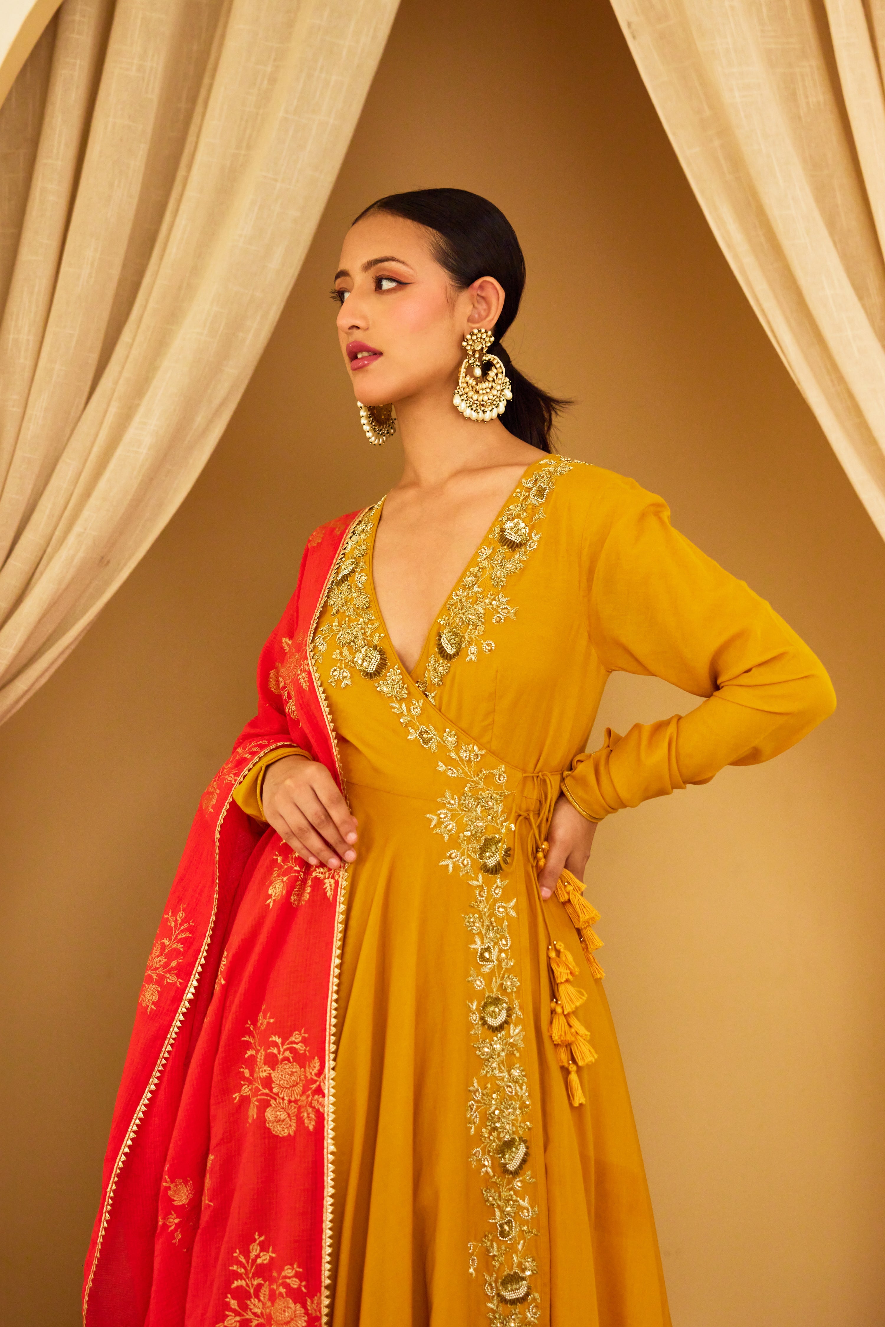 Ochre Embroidered Angrakha Set