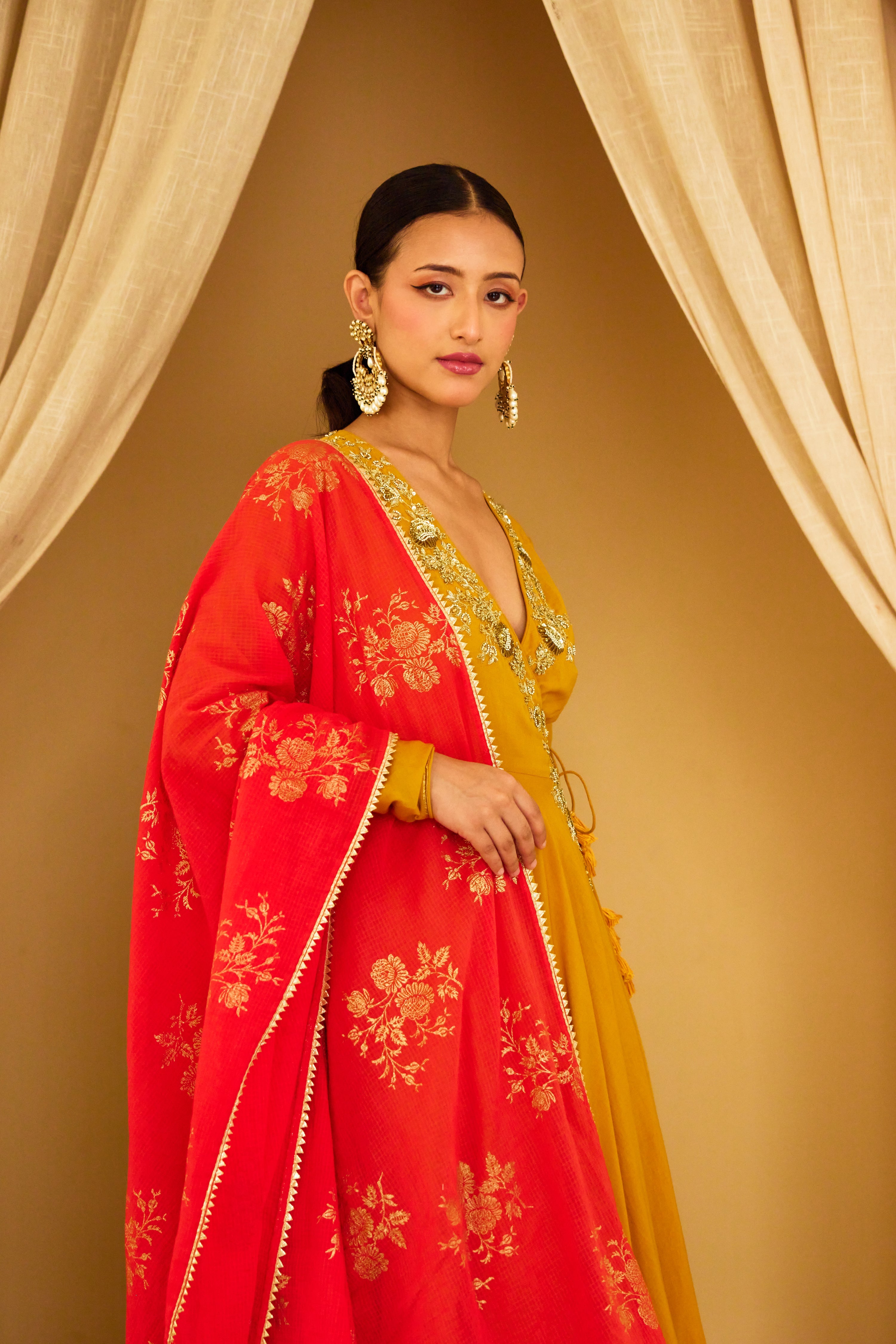 Ochre Embroidered Angrakha Set