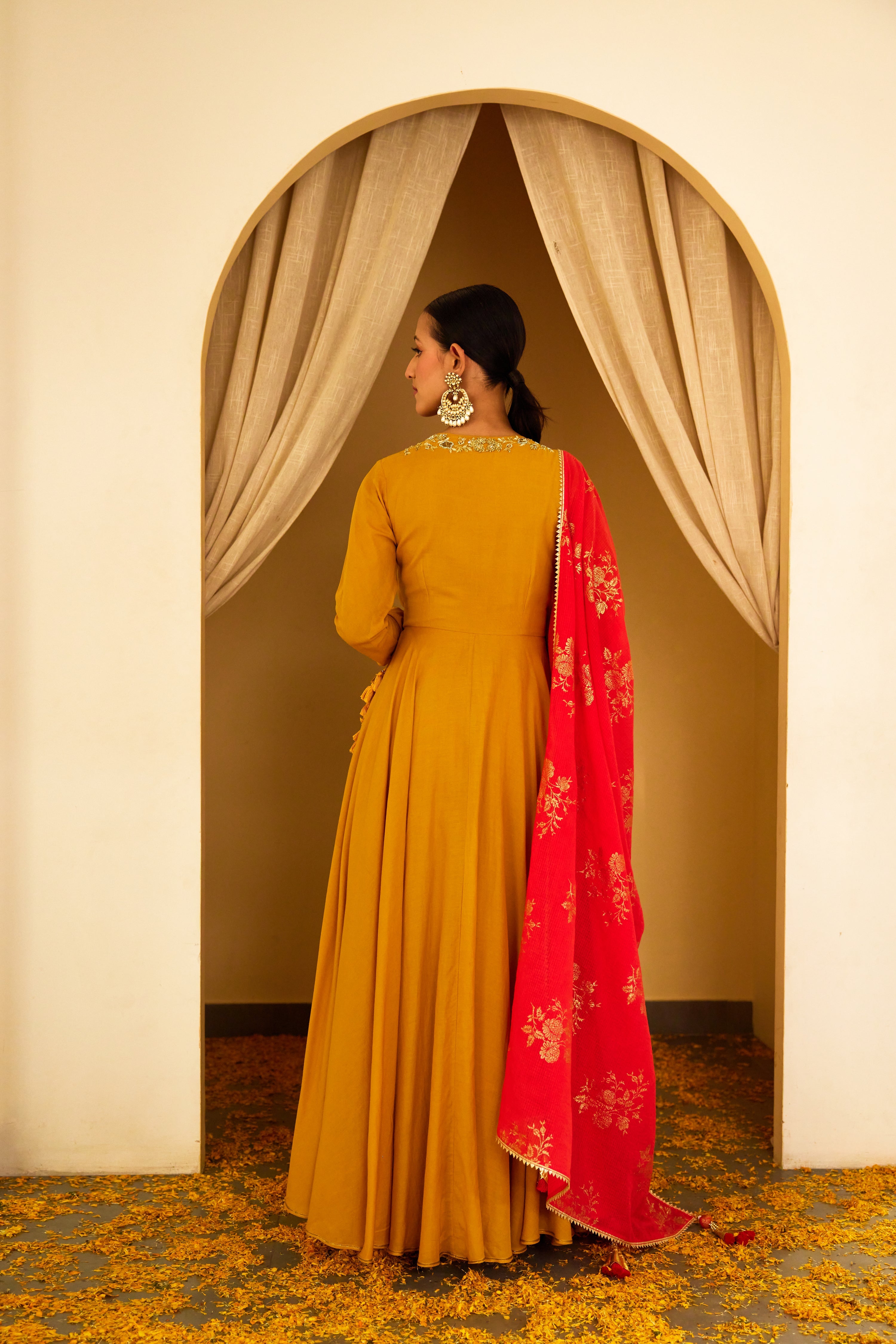 Ochre Embroidered Angrakha Set