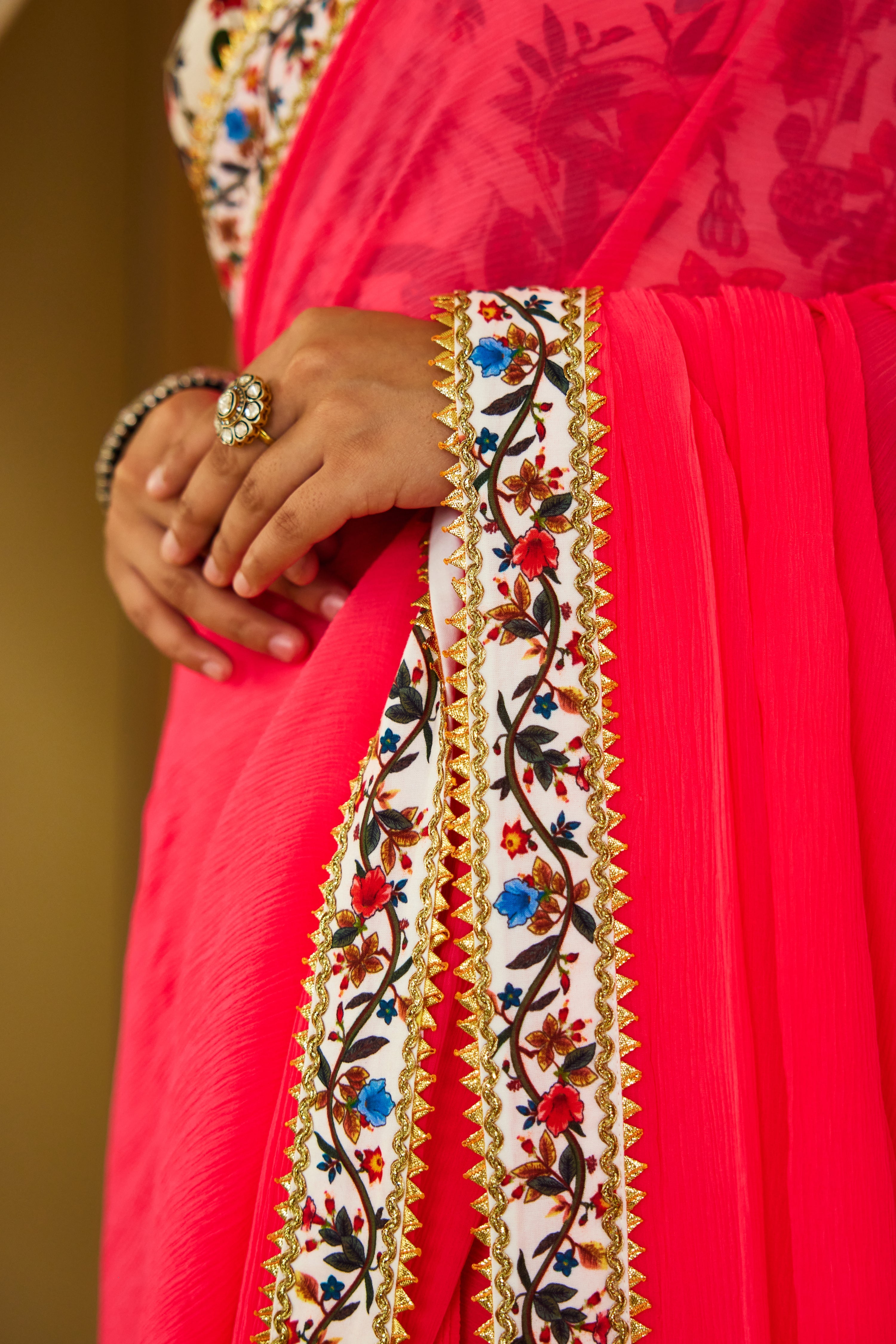 Mithai Pink Pure Silk Chiffon Saree