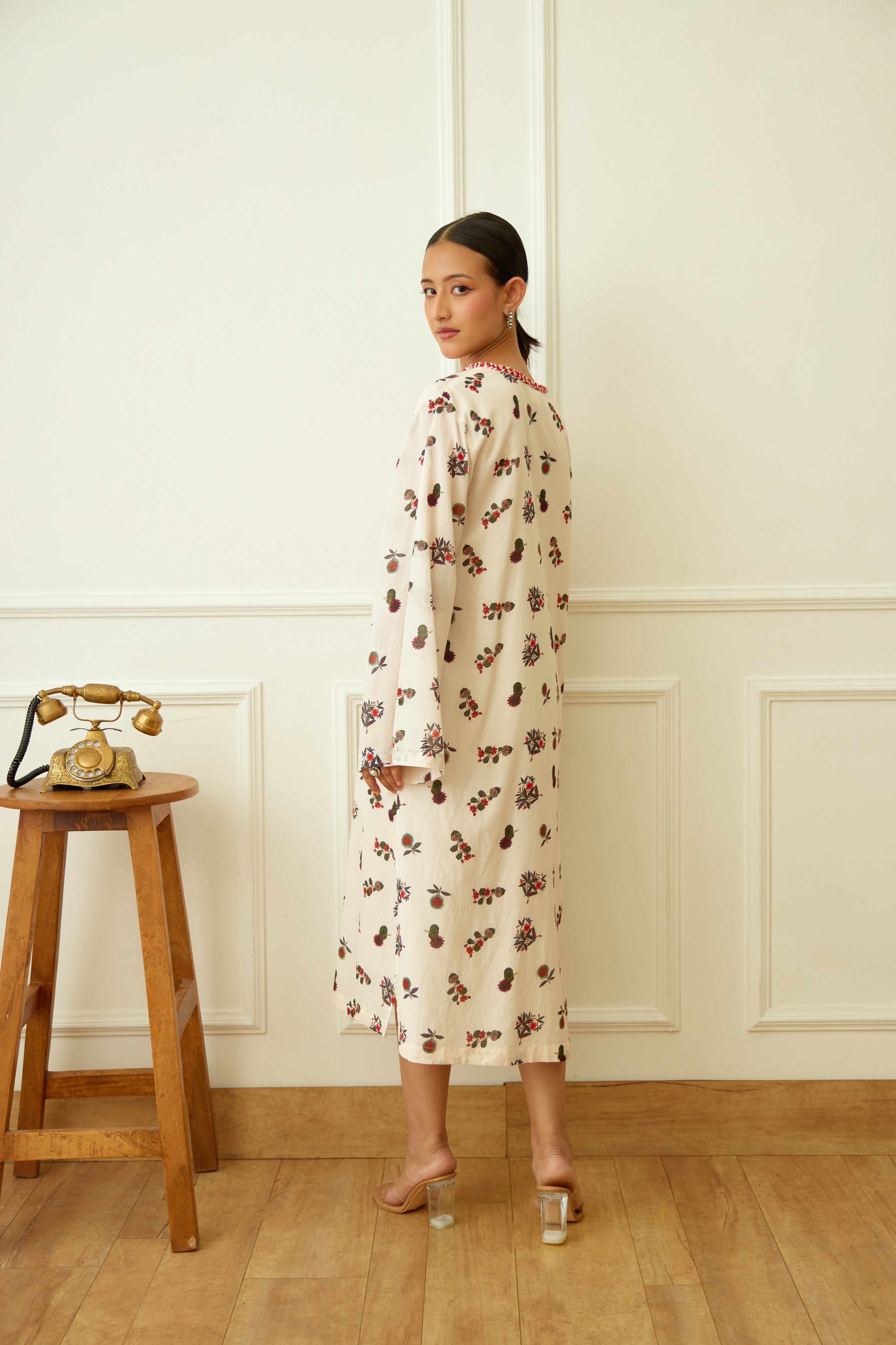 Ivory Kohinoor Buta Print Kaftan Dress