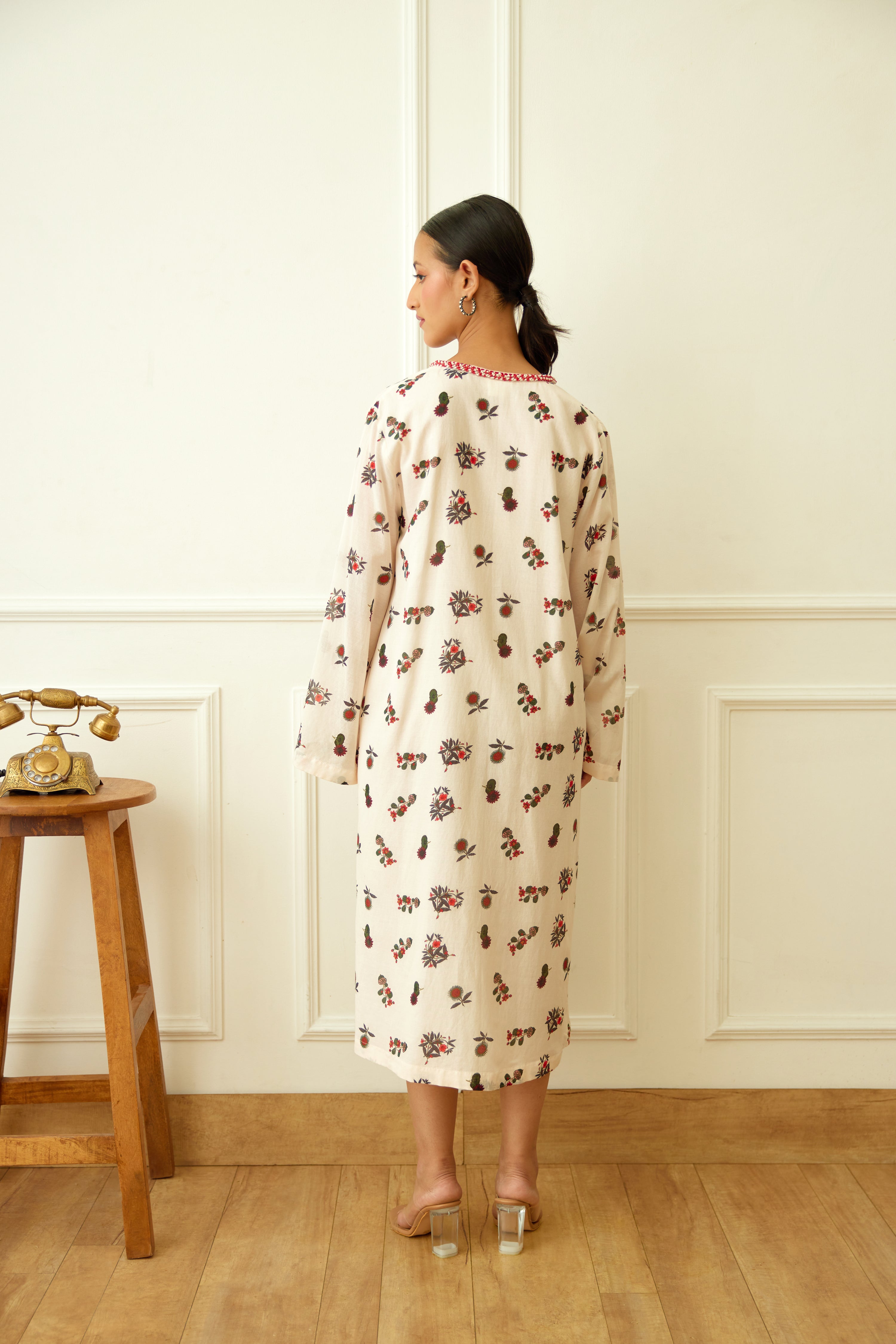 Ivory Kohinoor Buta Print Kaftan Dress