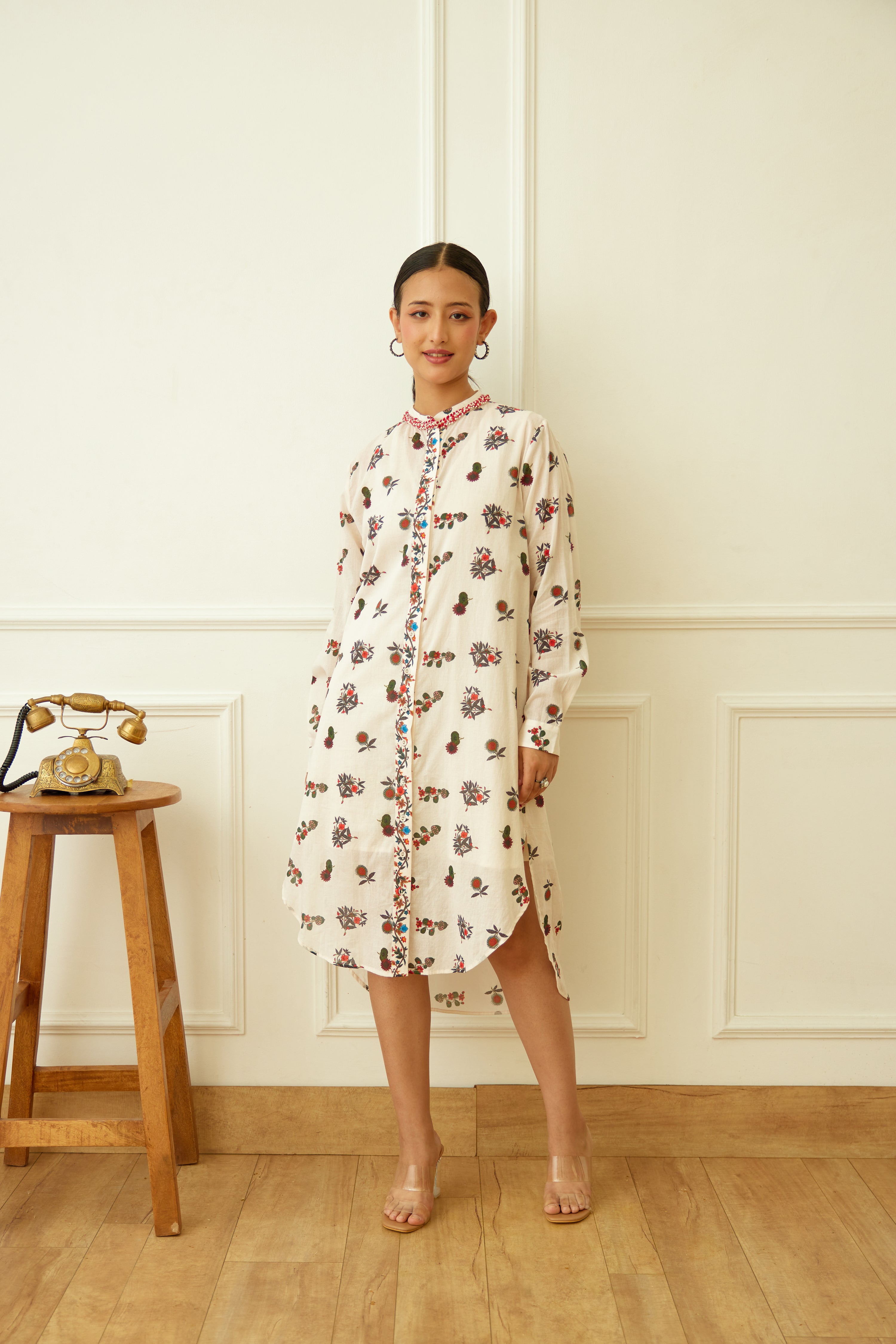 Ivory Kohinoor Buta Print Shirt Dress