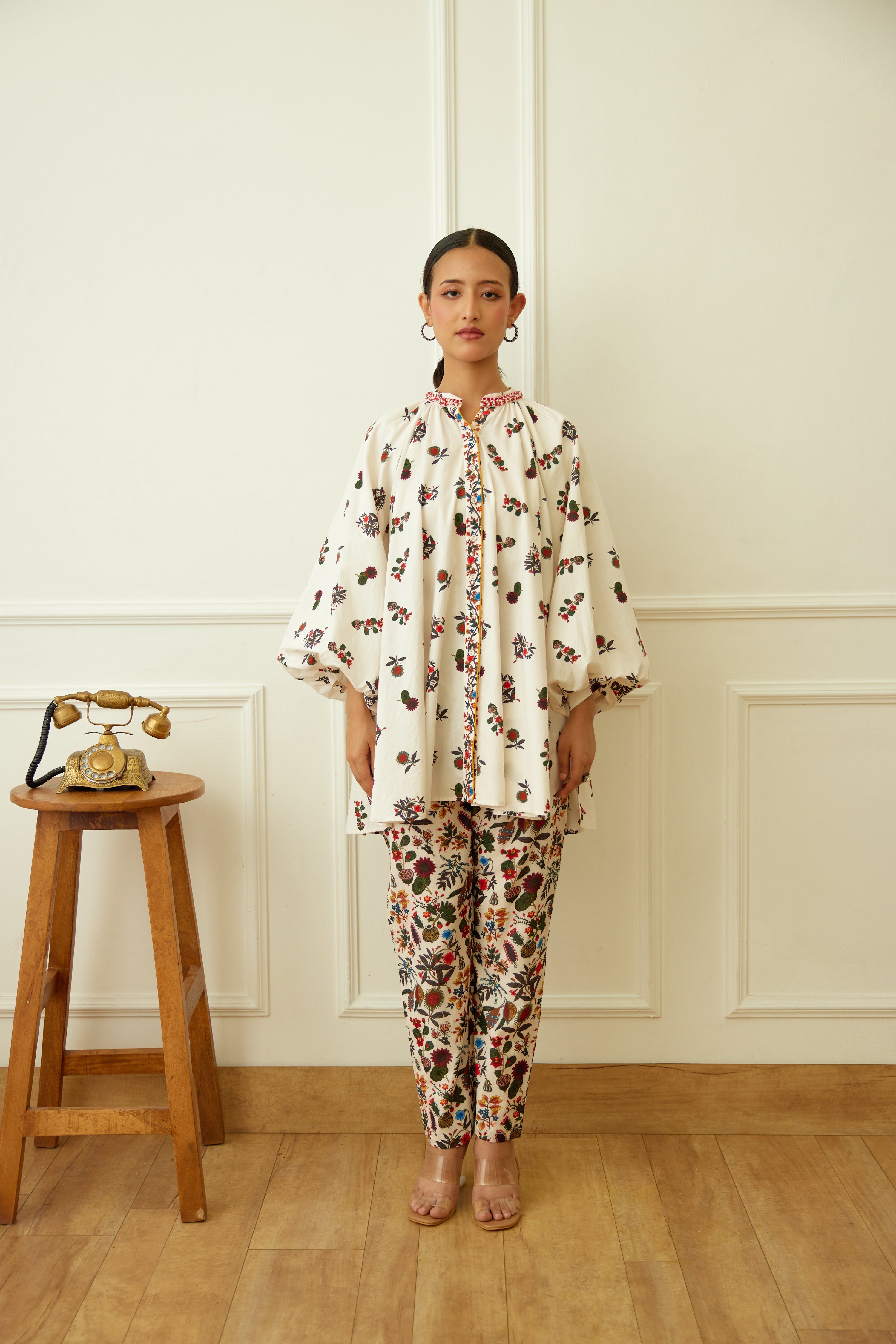 Ivory Kohinoor Buta Print Poplin Shirt Dress